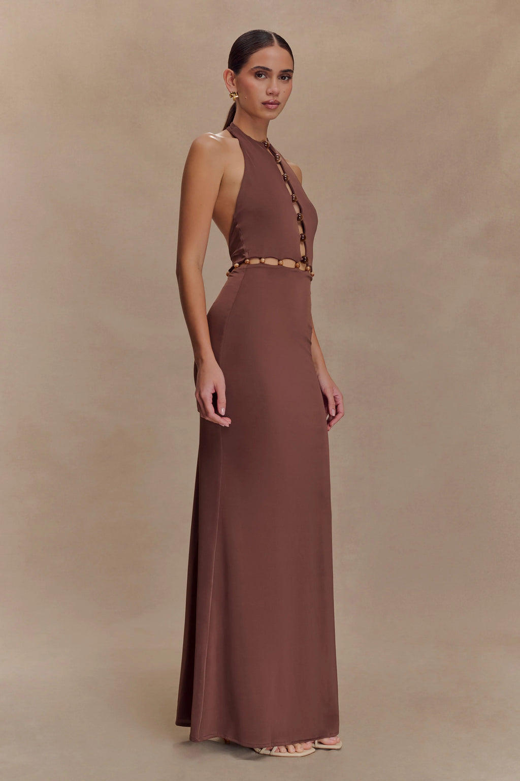 ER Albion Beaded Slinky Maxi Dress - Chocolate