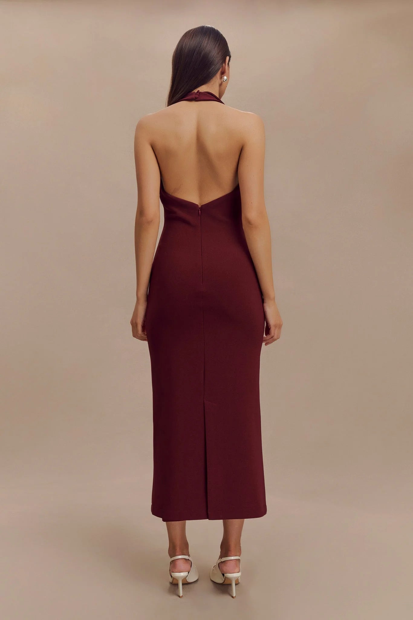 ER Annita Crepe Halter Midi Dress - Merlot