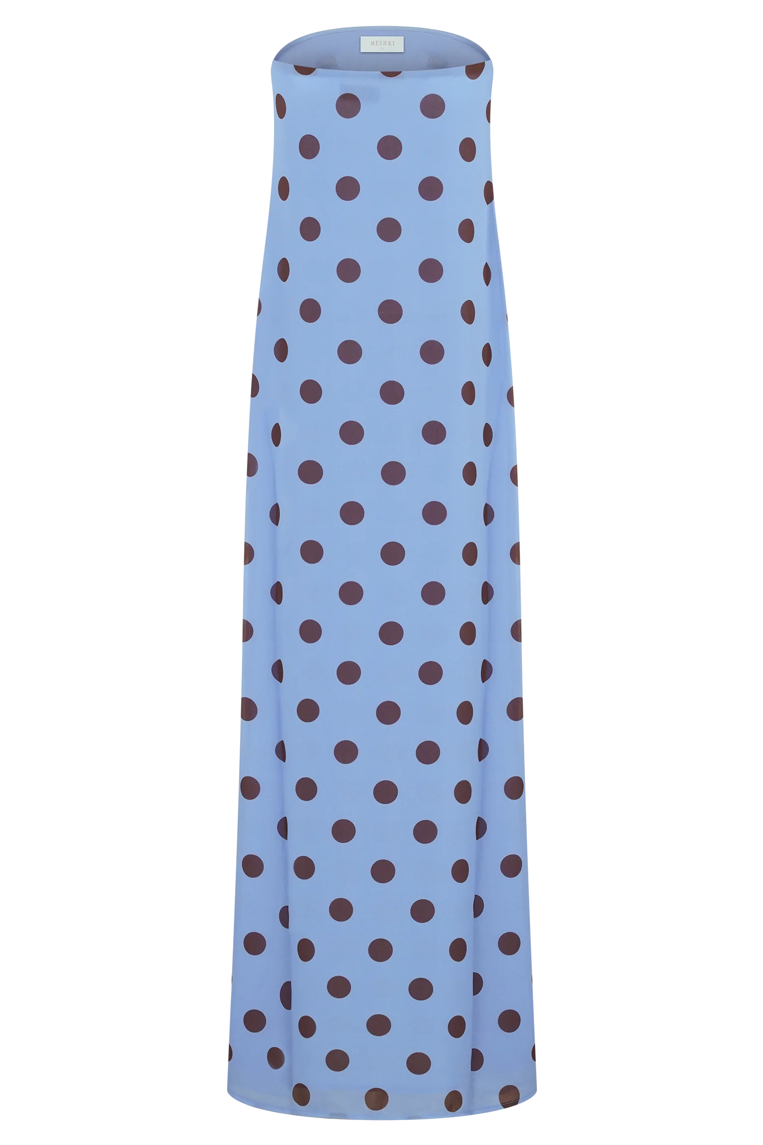 ER Amaya Strapless Chiffon Maxi Dress - Blue Polka Dot