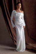 ER Iris Long Sleeve Satin Maxi Dress - White