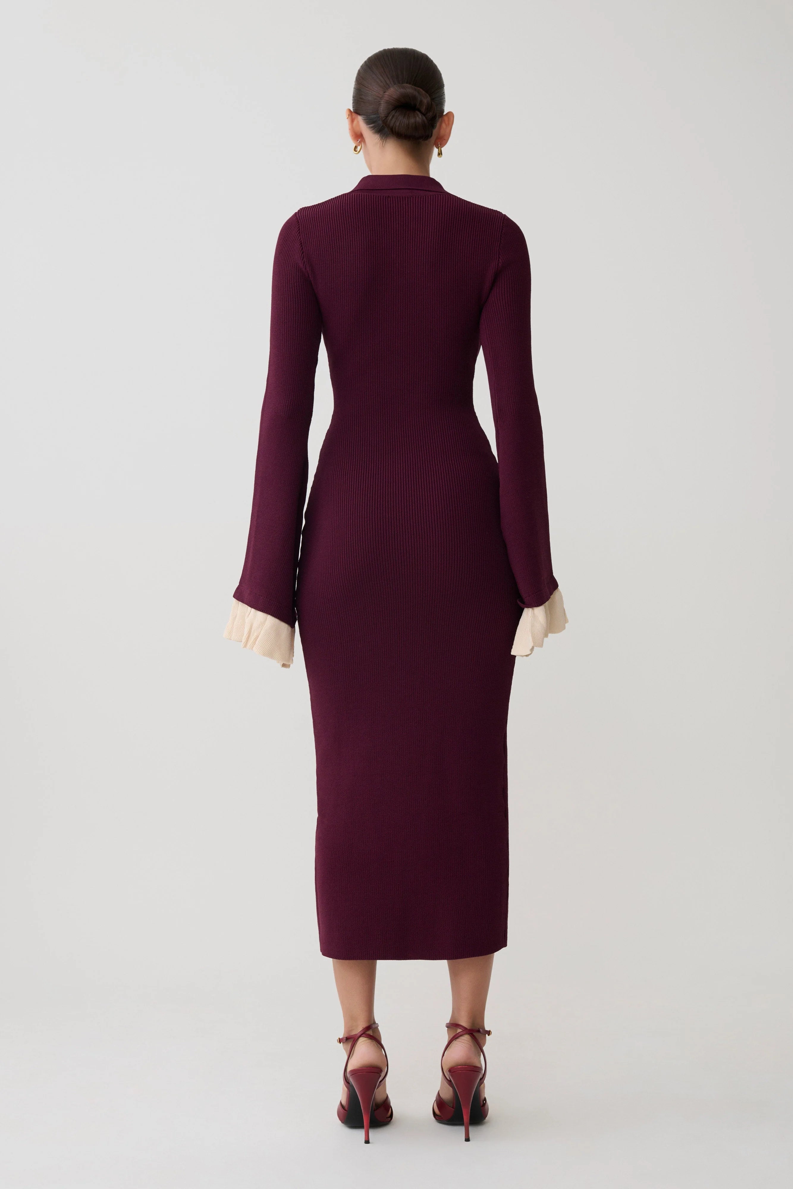 ER Amirose Ruffle Knit Midi Dress - Plum