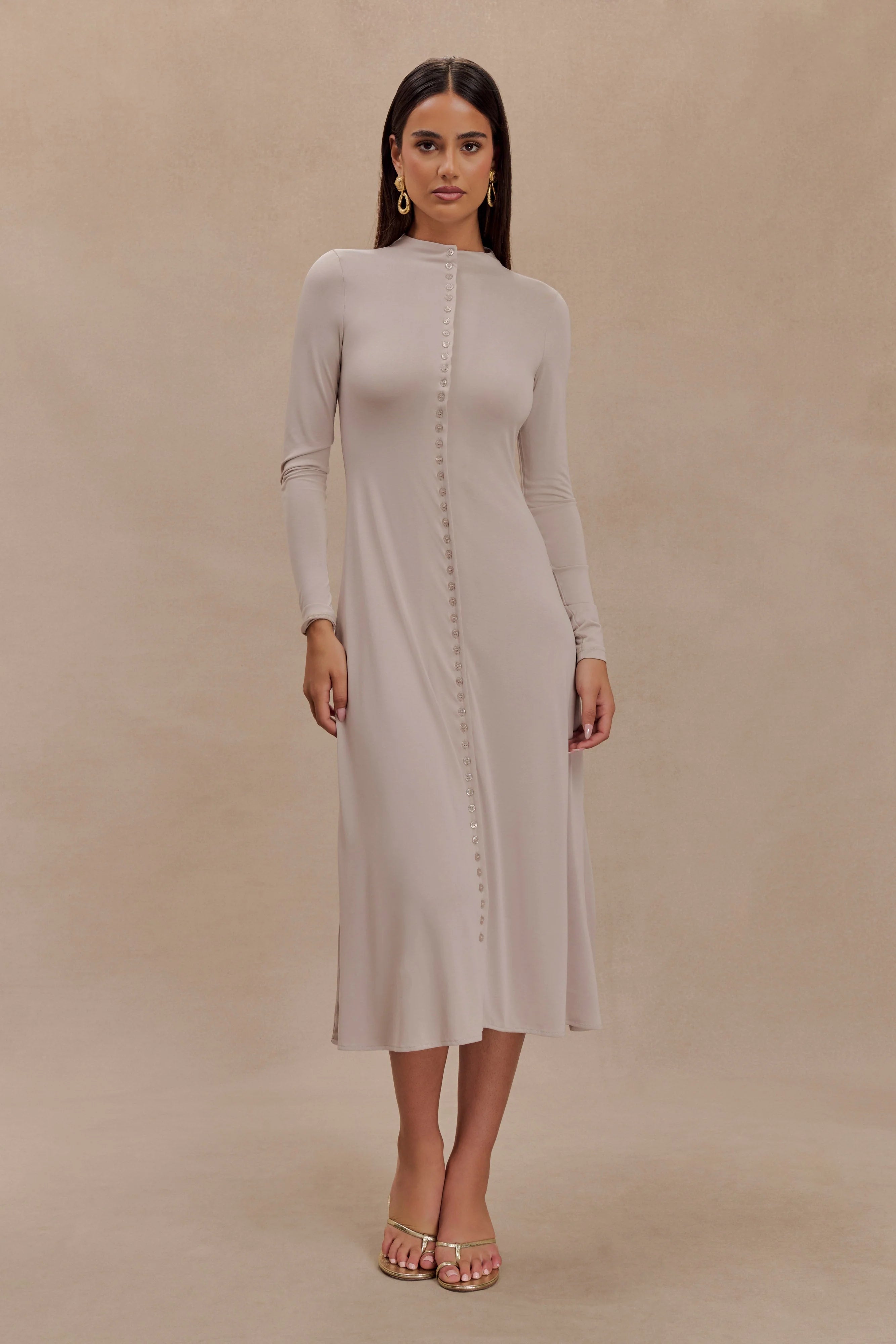 ER Anders Peached Jersey Midi Dress - Taupe