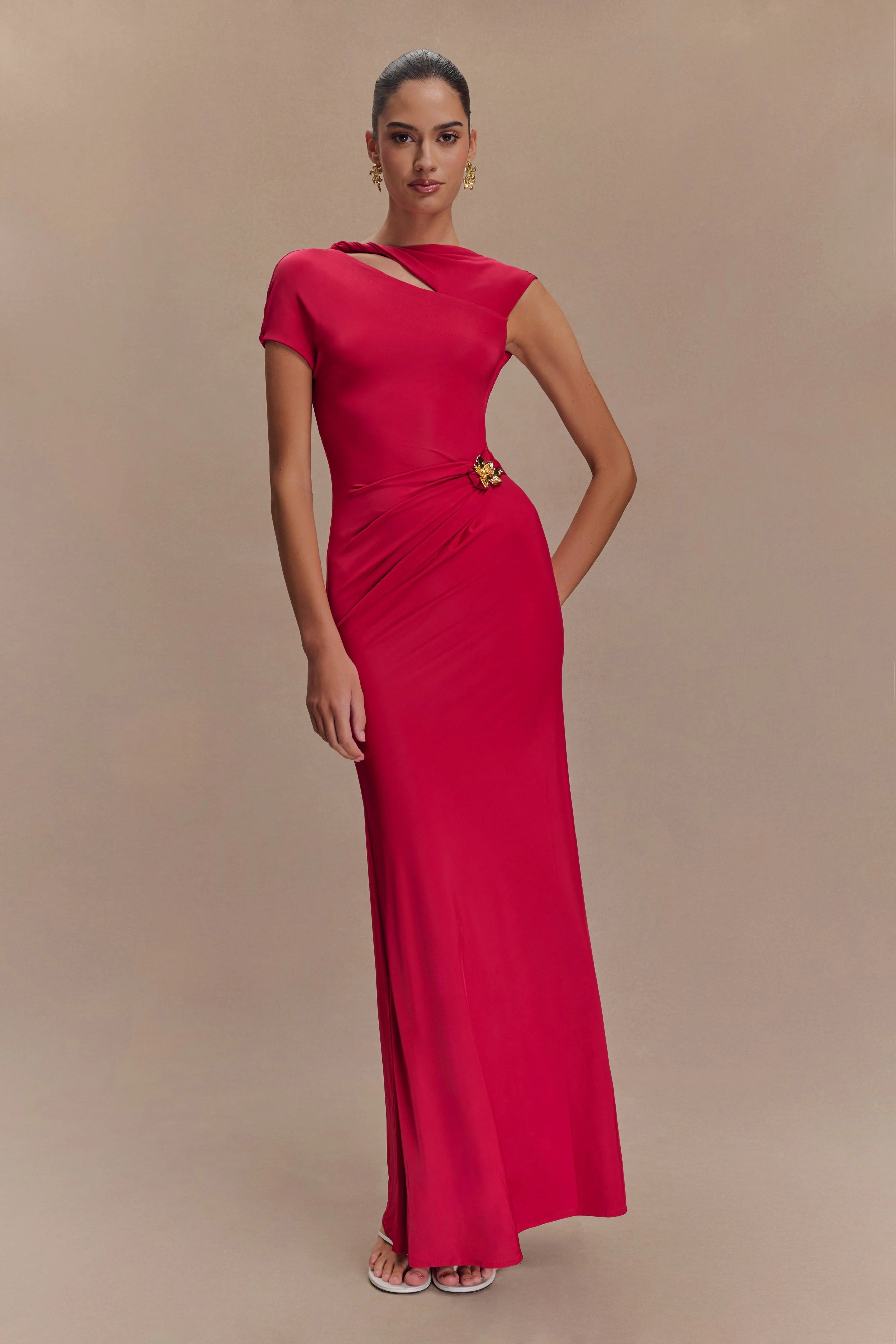 ER Kaida Slinky Maxi Dress With Hardware - Fuchsia Pink