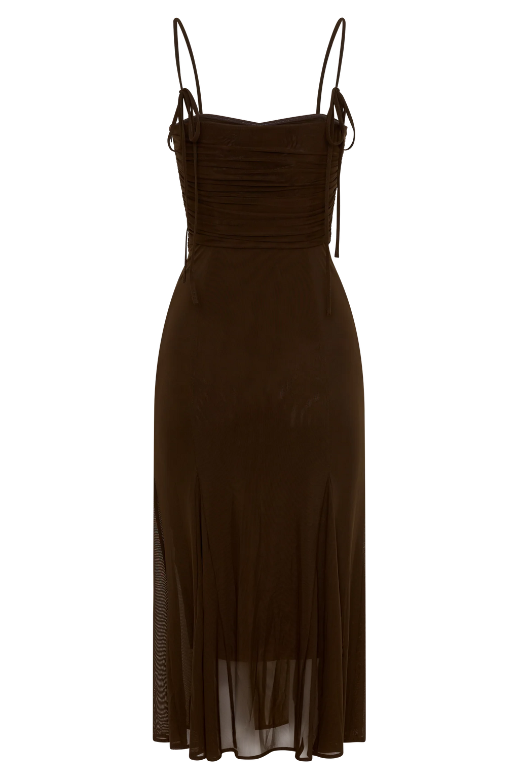 ER Willa Gathered Mesh Midi Dress - Chocolate
