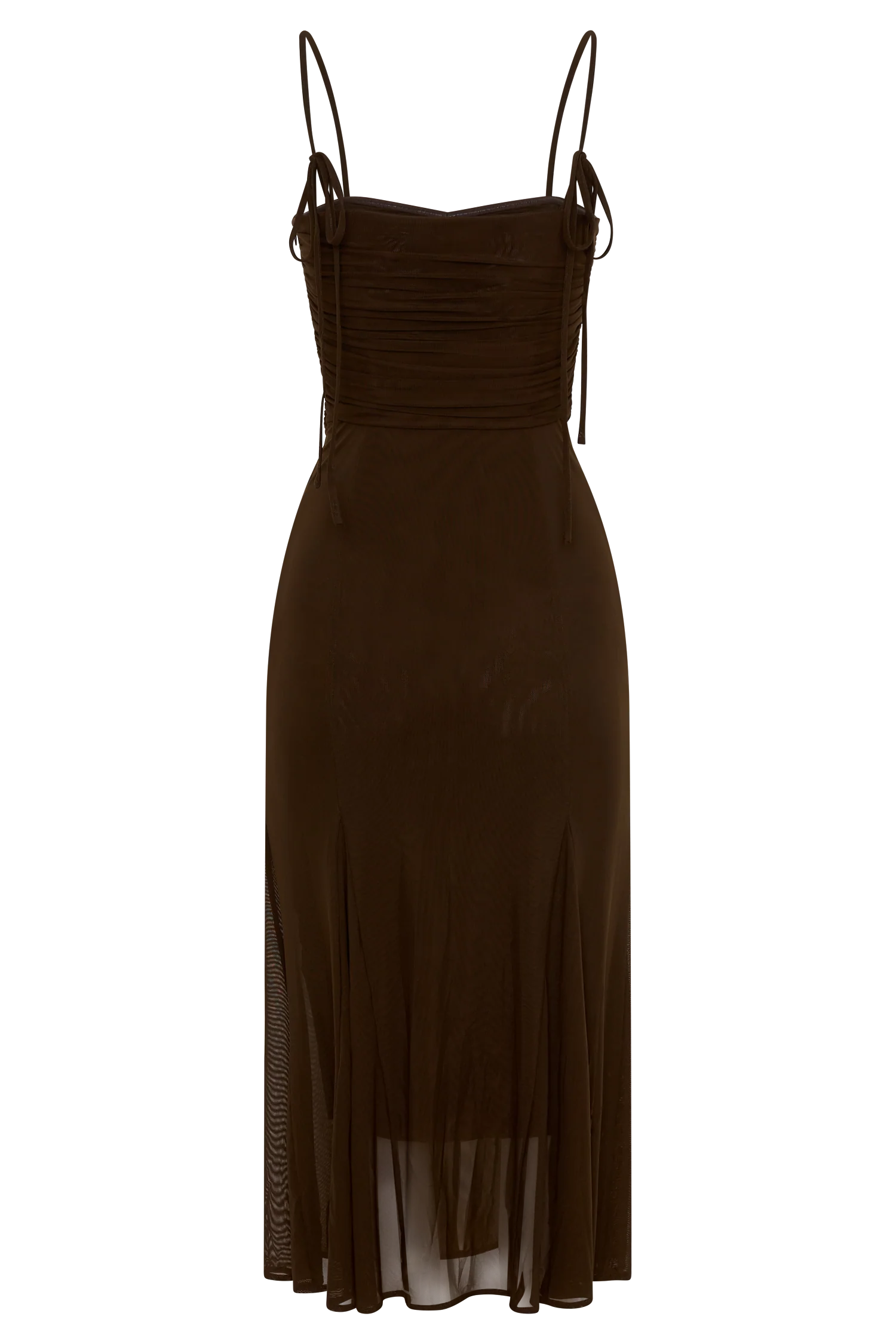 ER Willa Gathered Mesh Midi Dress - Chocolate