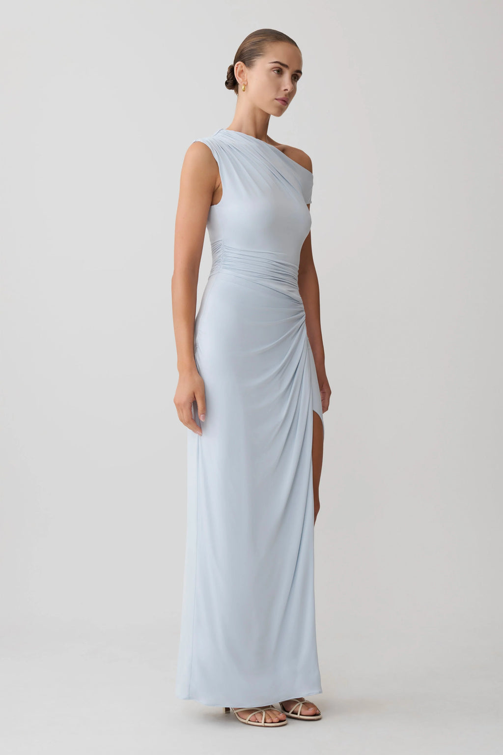 ER Alyn Off Shoulder Draped Maxi Dress - Pale Blue