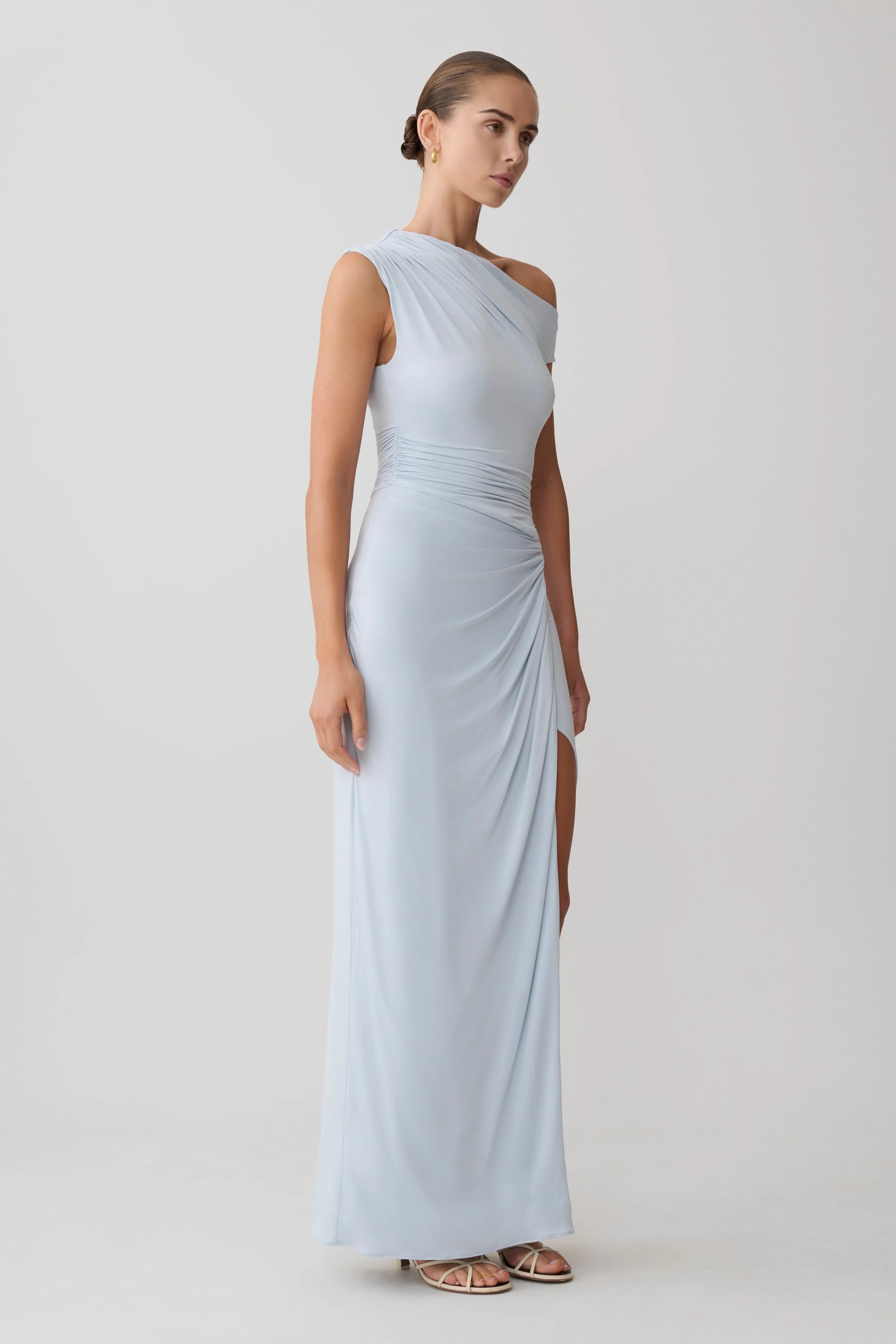 ER Alyn Off Shoulder Draped Maxi Dress - Pale Blue