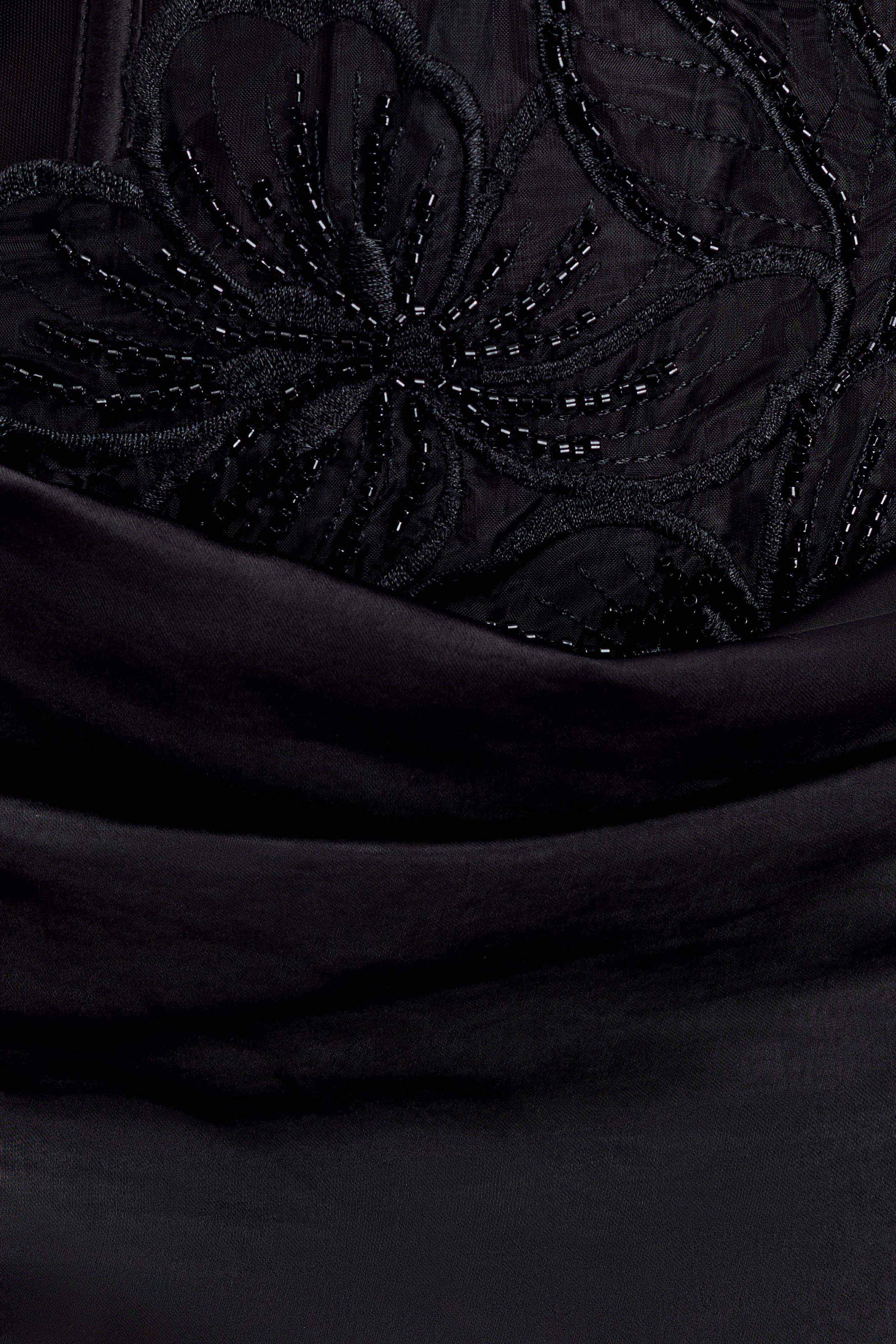 ER Asha Floral Mesh And Satin Maxi Dress - Black