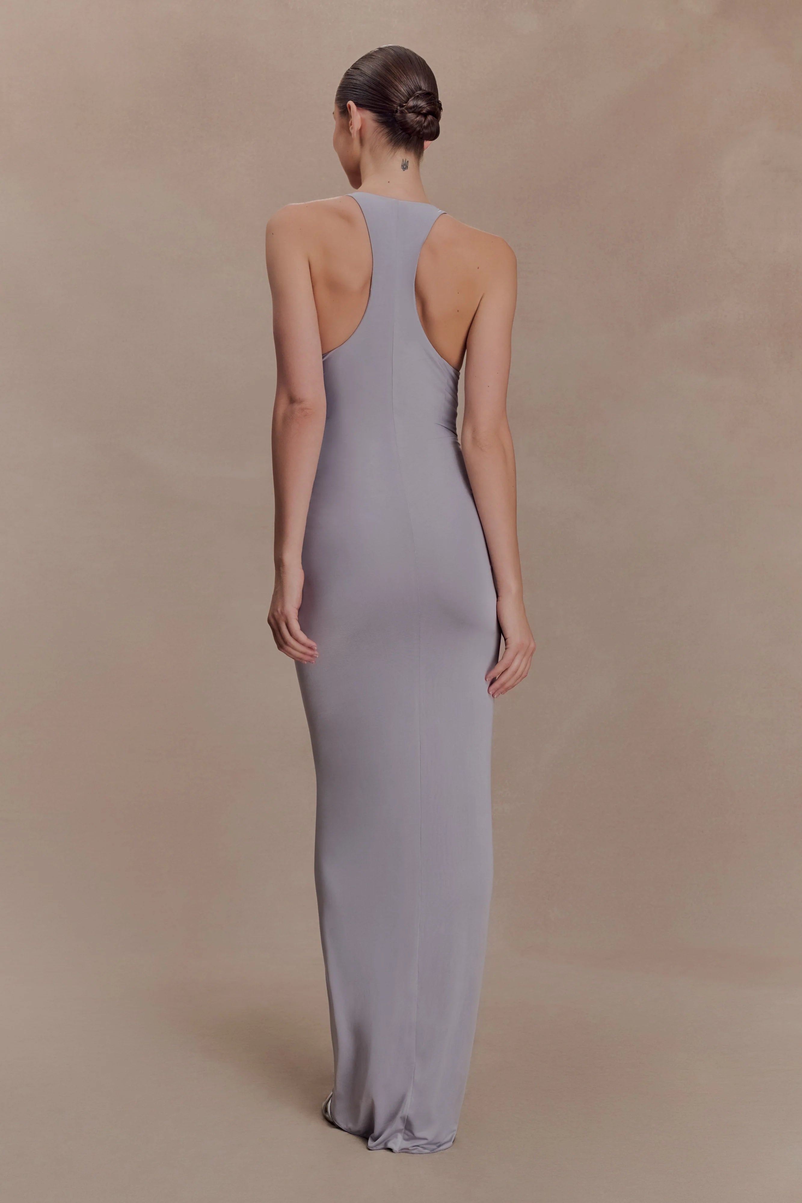 ER Alessandra Slinky Ruffle Maxi Dress - Grey