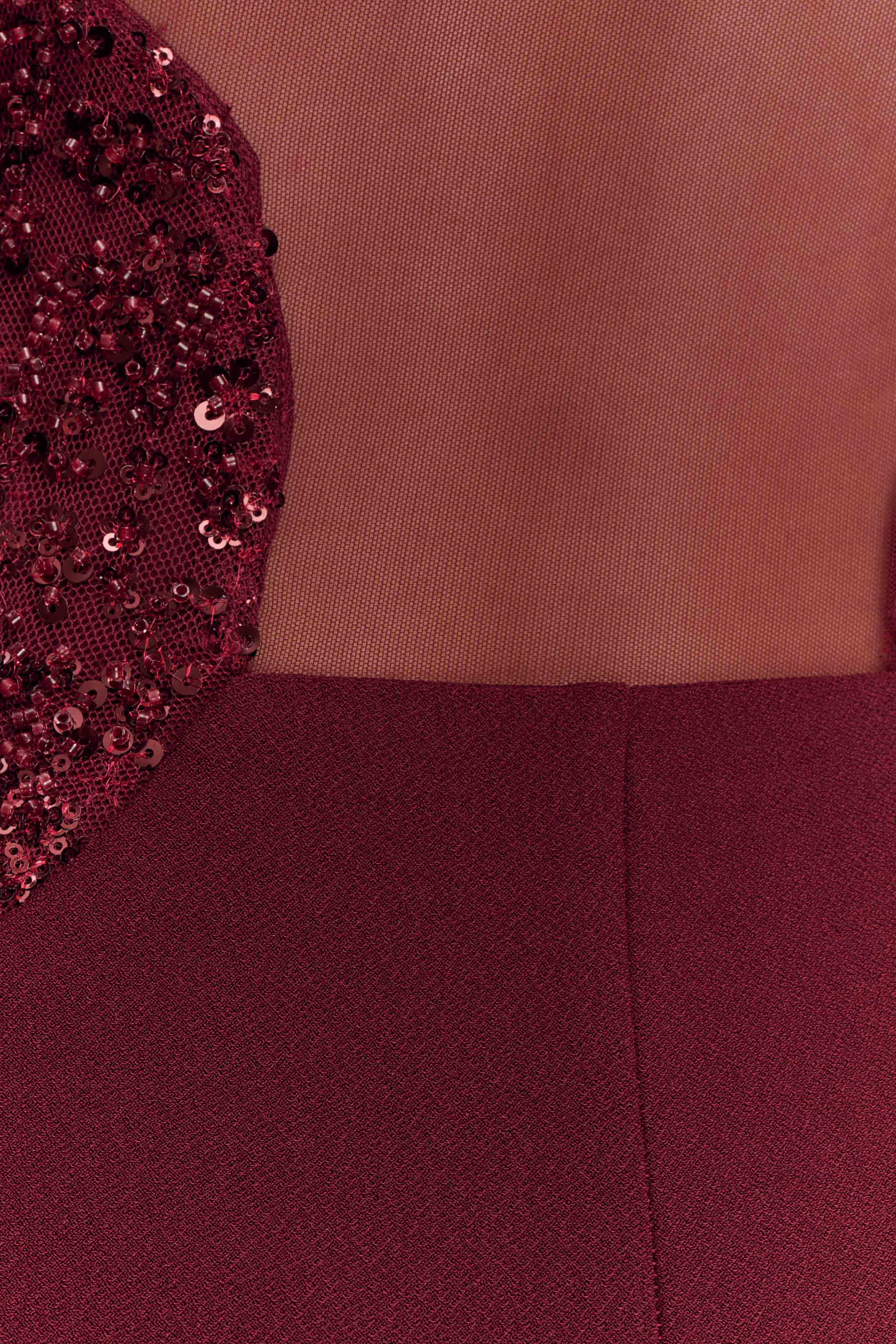 ER Angelique Beaded Crepe Maxi Dress - Wine