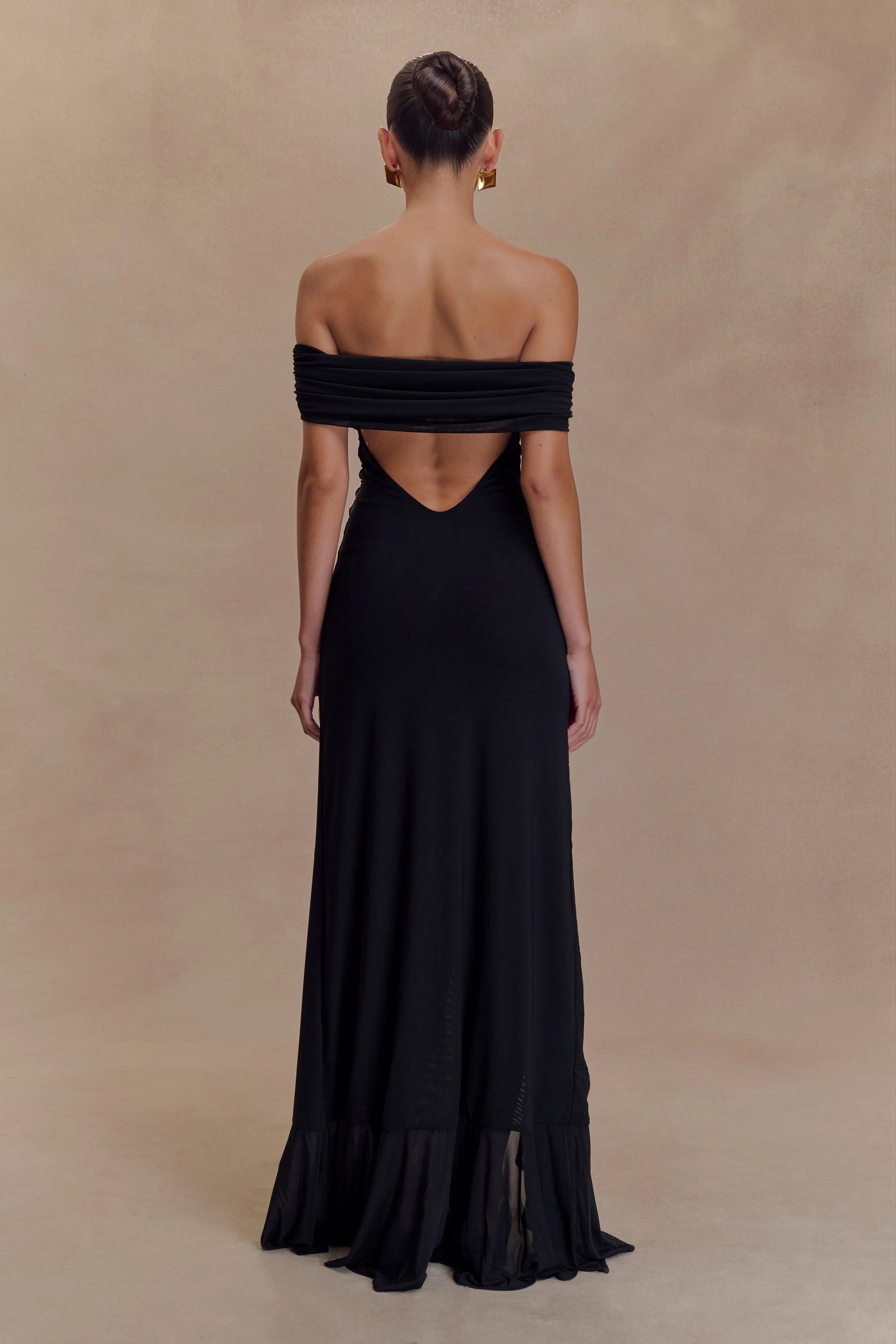 ER Audrey Off Shoulder Mesh Maxi Dress - Black