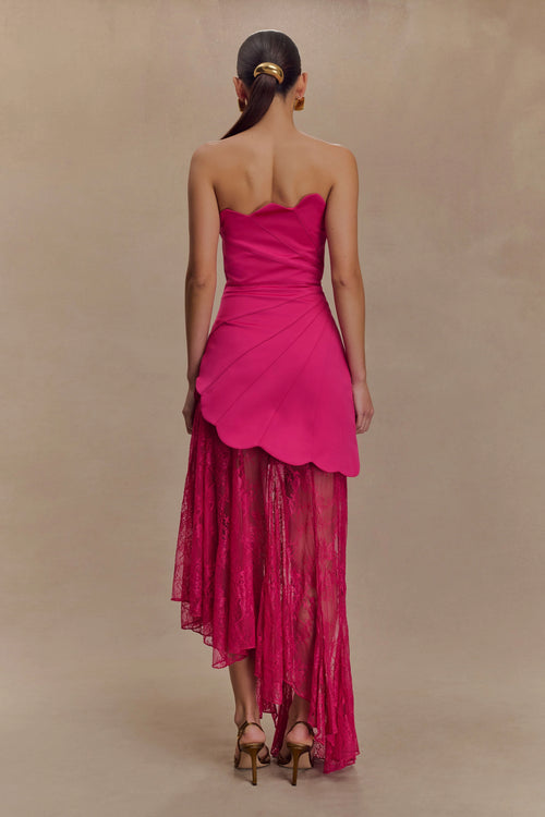 ER Aleena Satin And Lace Maxi Dress - Dragonfruit