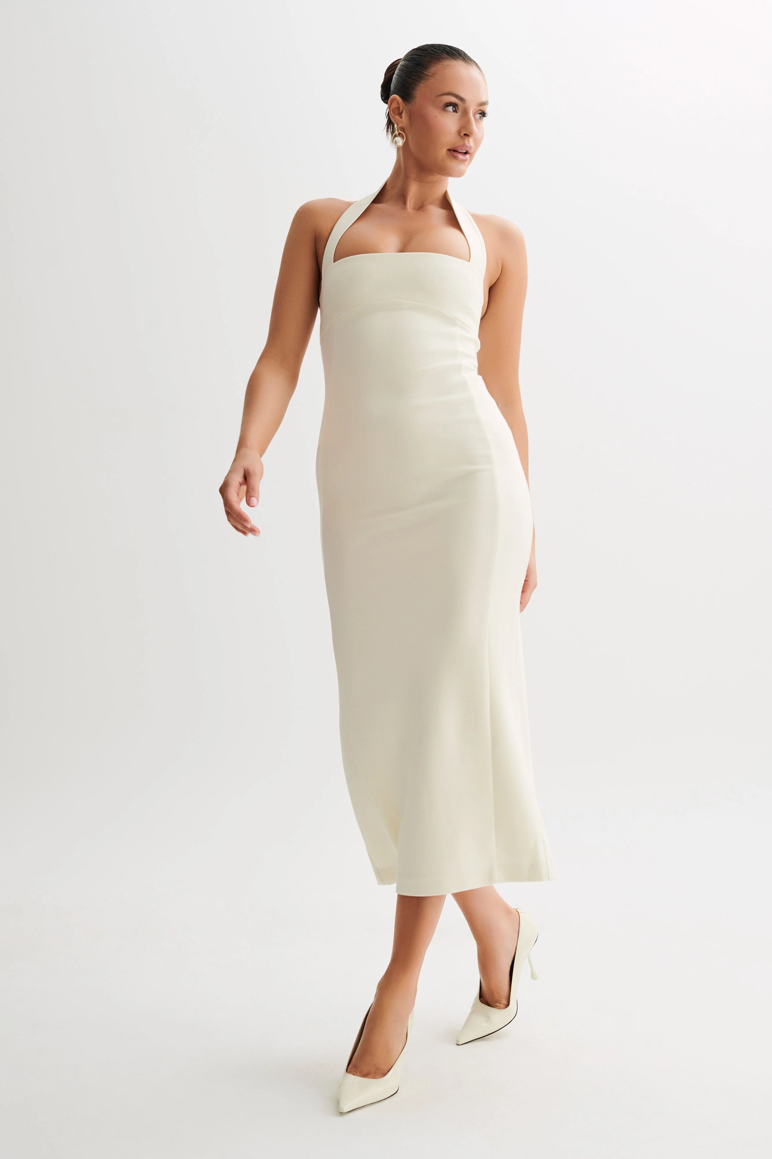 ER Amelita Suiting Halter Midi Dress - Ivory