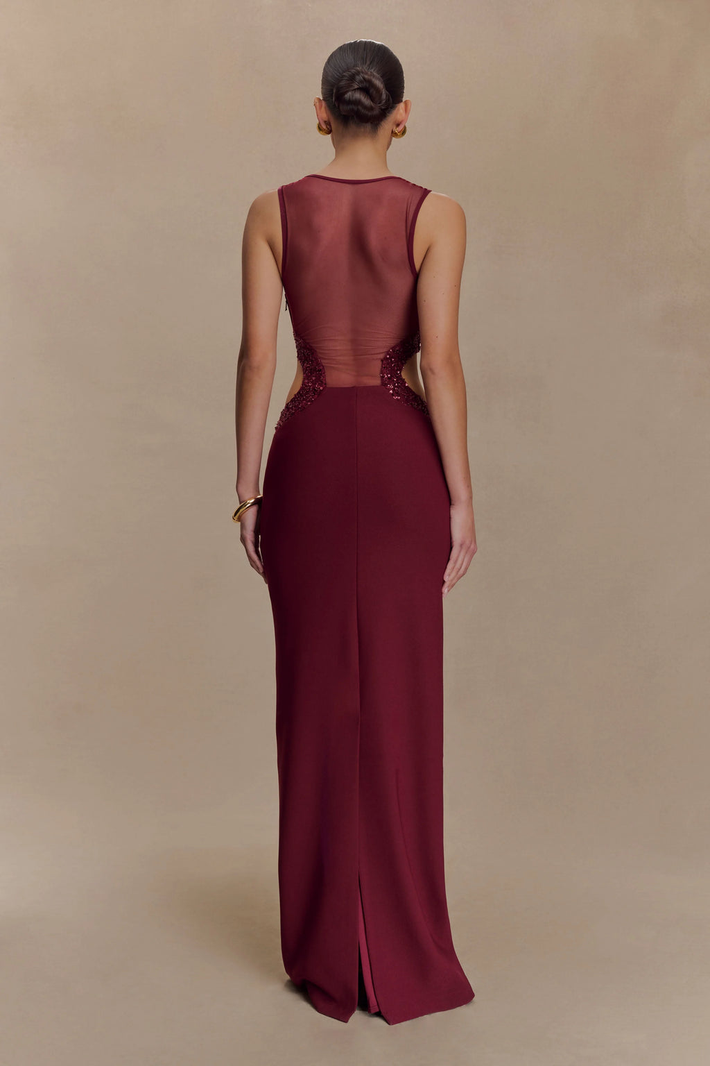 ER Angelique Beaded Crepe Maxi Dress - Wine