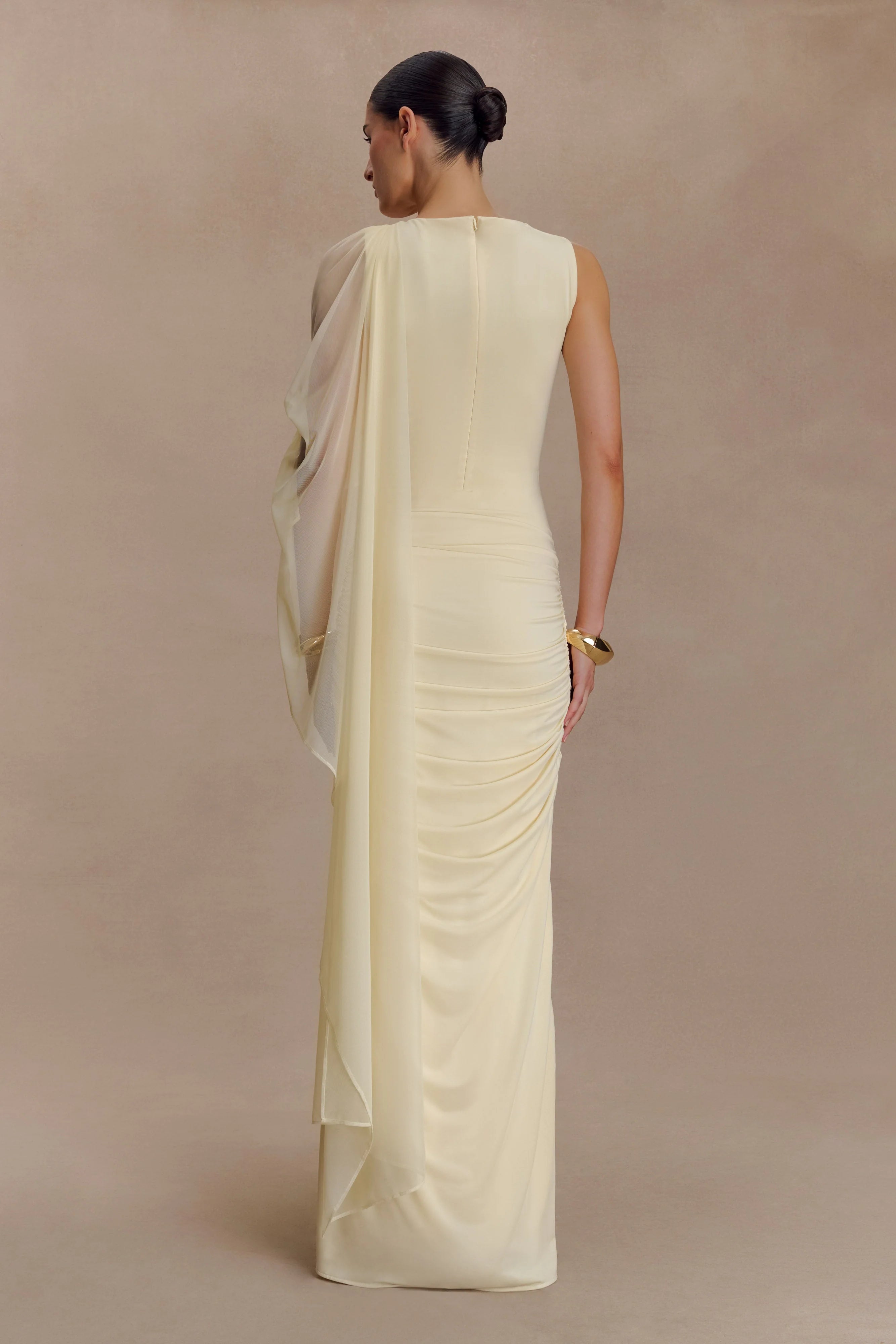 ER Amandine Ruched Slinky Maxi Dress - Lemon