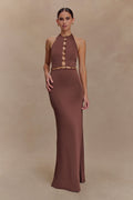 ER Albion Beaded Slinky Maxi Dress - Chocolate