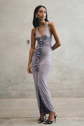ER Alessandra Slinky Ruffle Maxi Dress - Grey