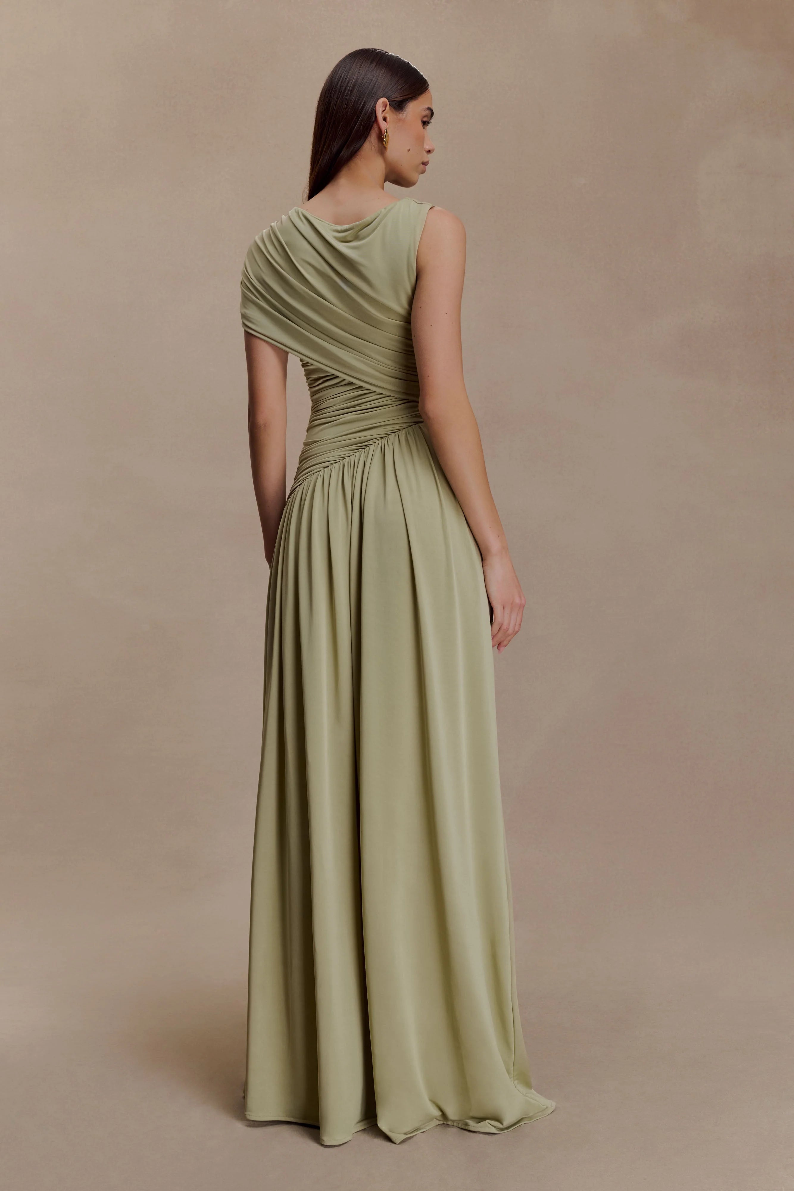 ER Ayeshya Slinky Asymmetric Maxi Dress - Sage
