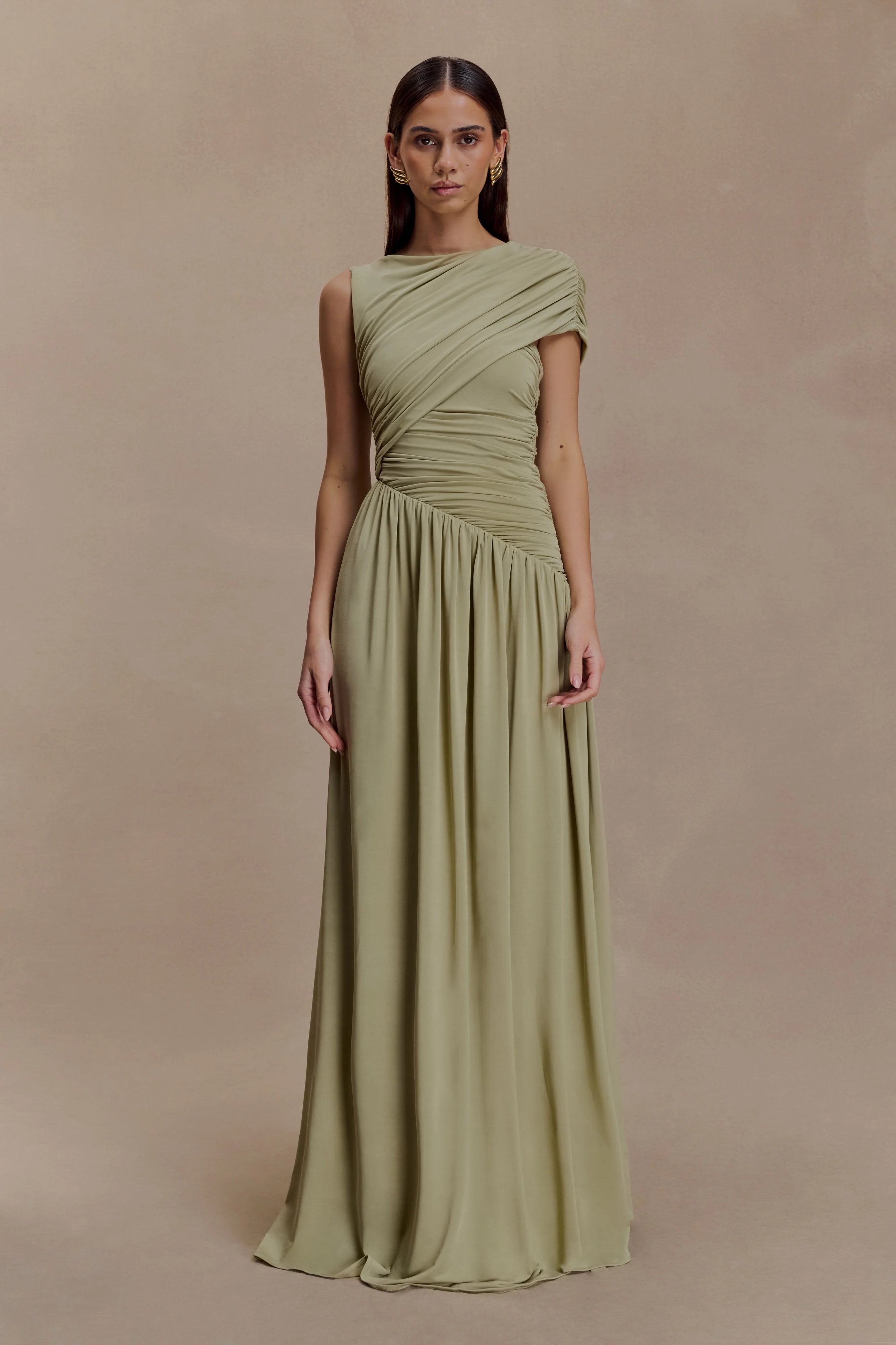 ER Ayeshya Slinky Asymmetric Maxi Dress - Sage