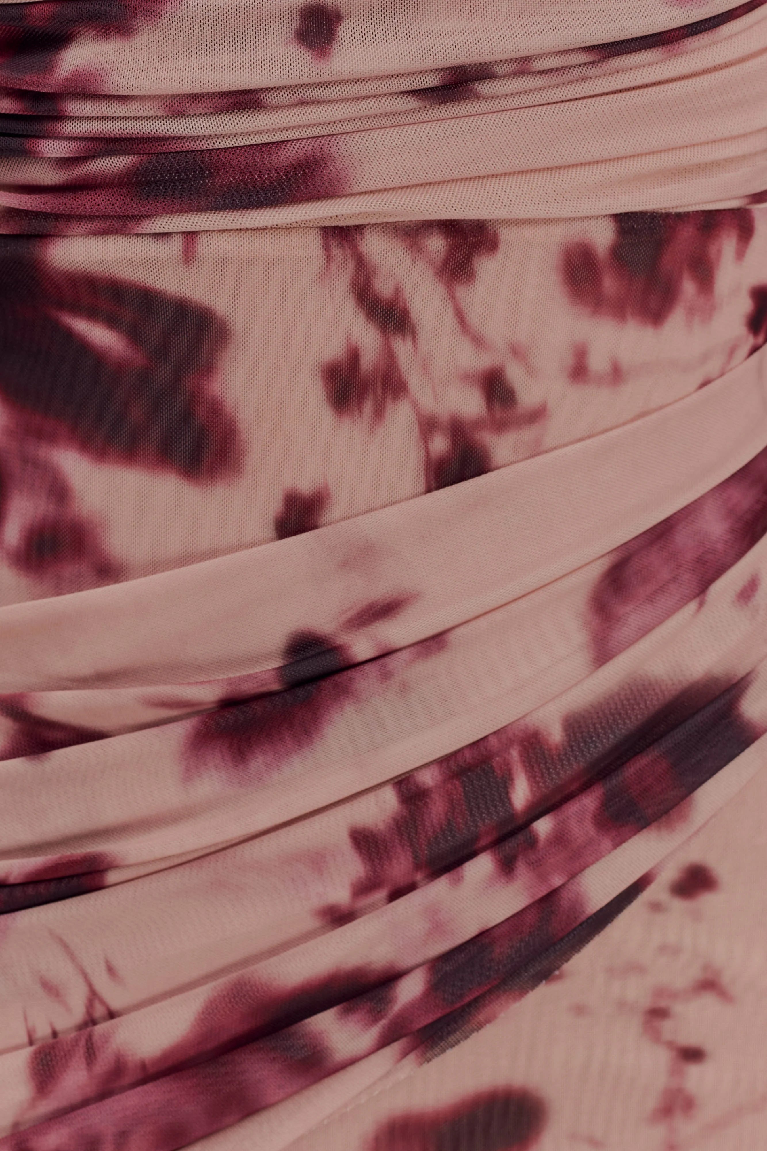 ER Adrienne One Shoulder Mesh Mini Dress - Nude Blurred Floral Print