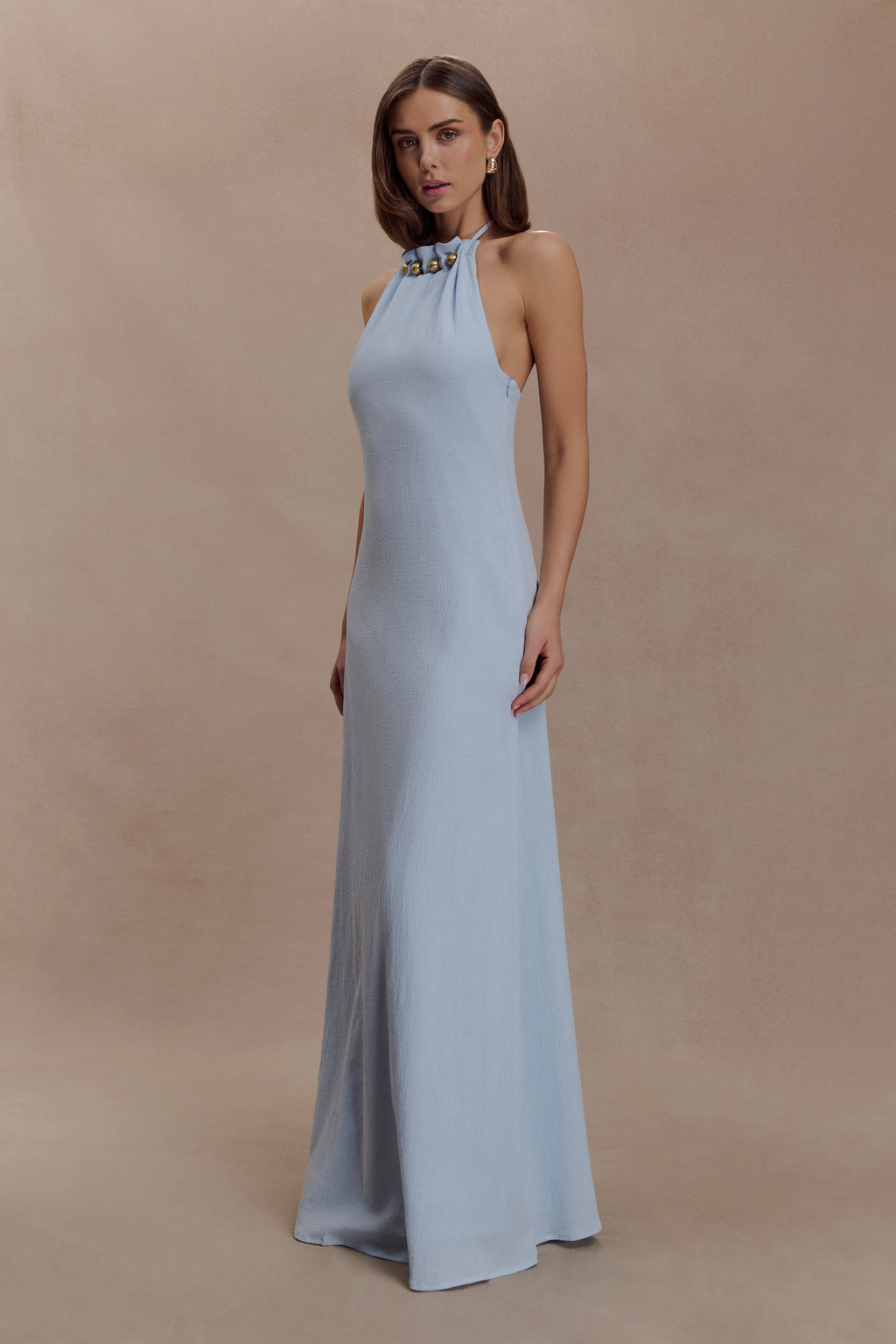 ER Abeda Cotton Maxi Dress With Hardware - Pale Blue