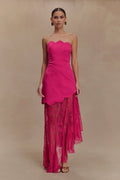 ER Aleena Satin And Lace Maxi Dress - Dragonfruit