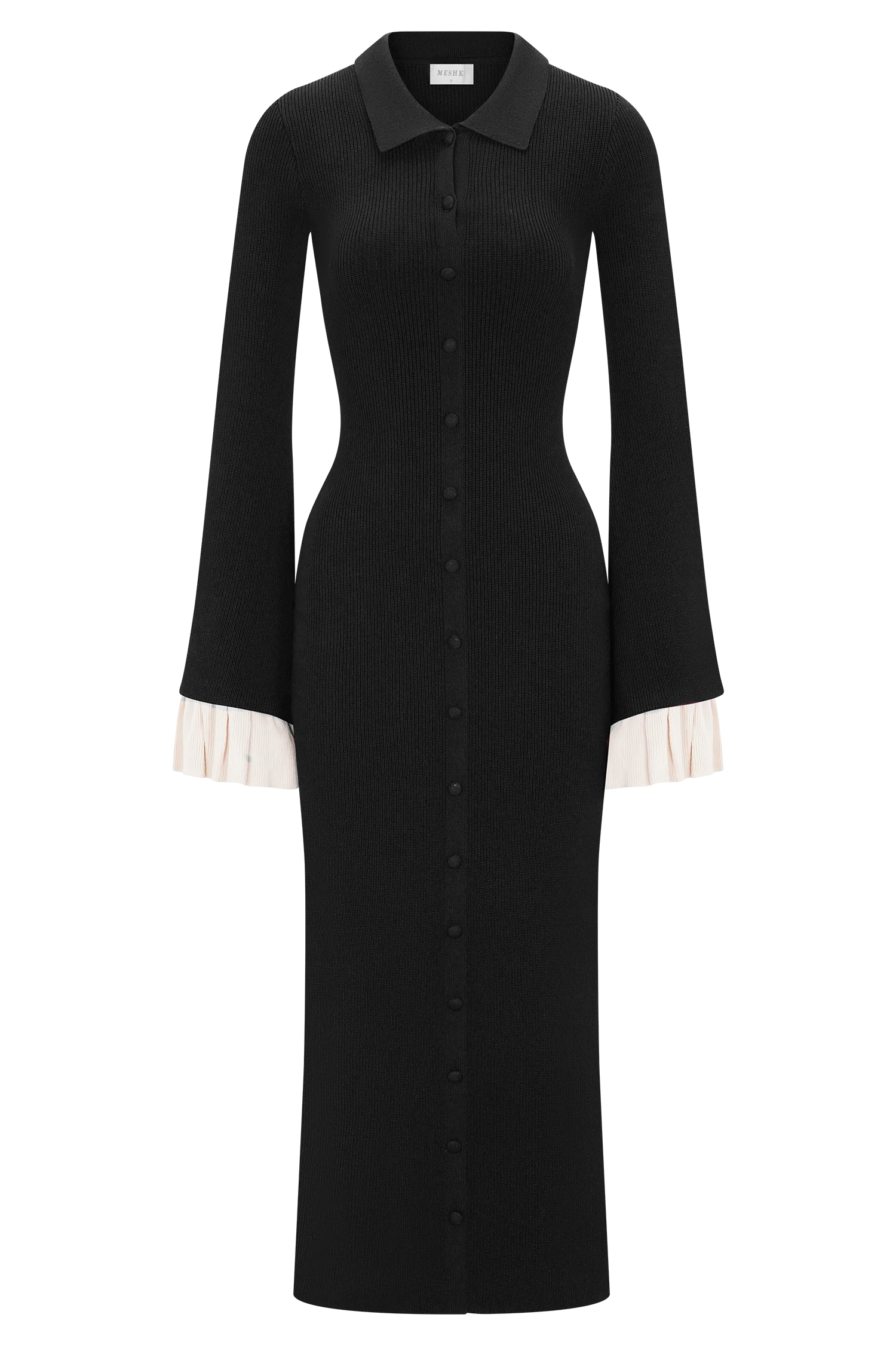 ER Amirose Ruffle Knit Midi Dress - Black