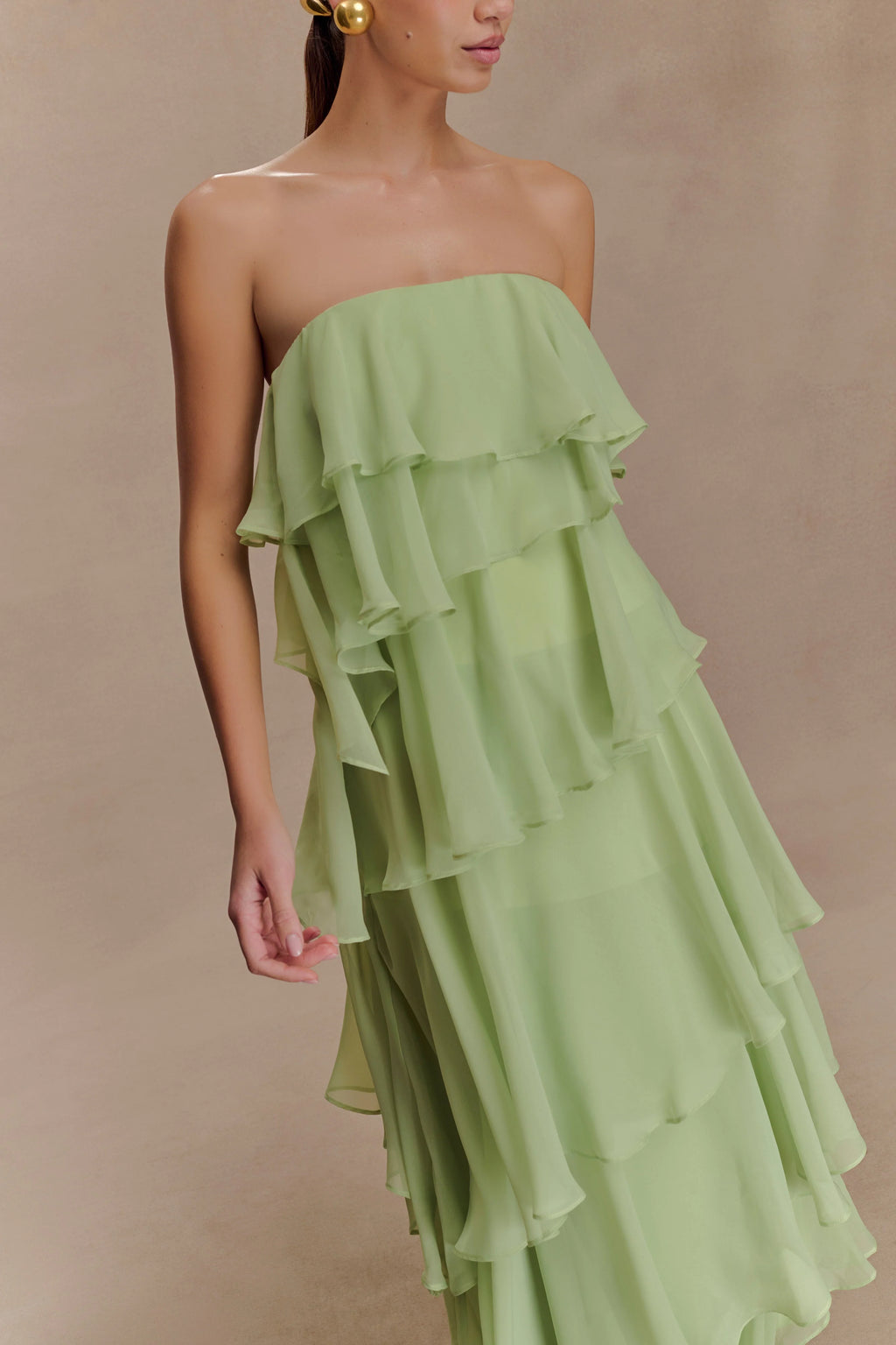 ER Alexa Ruffle Chiffon Maxi Dress - Pastel Lime
