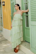 ER Alexa Ruffle Chiffon Maxi Dress - Pastel Lime