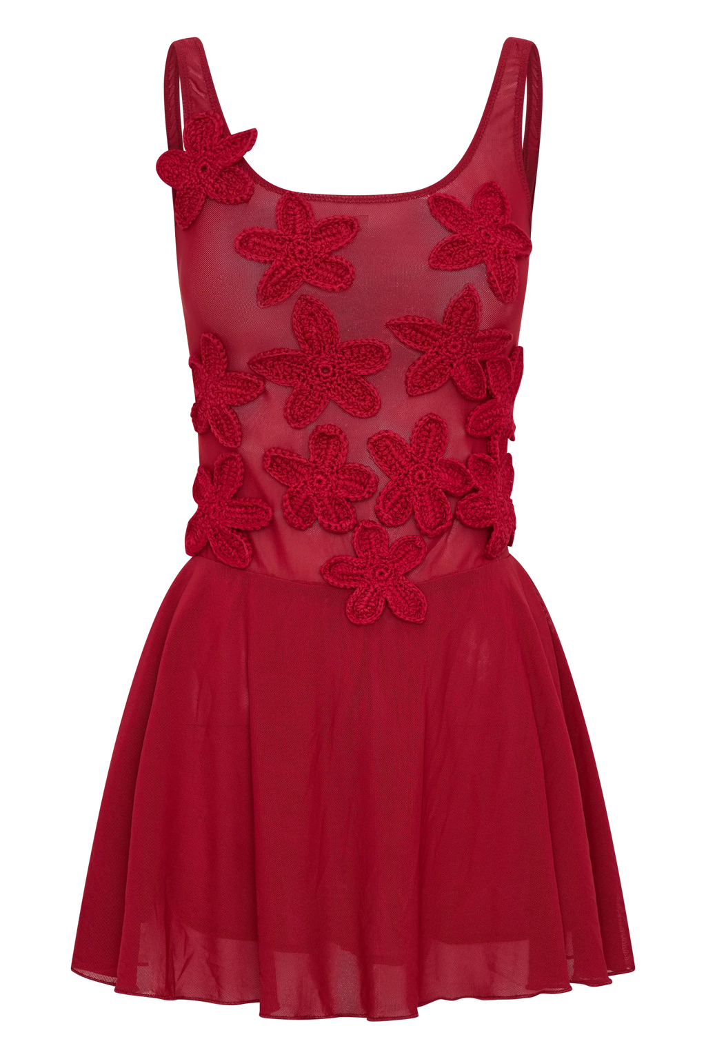 ER Melanie Mesh Mini Dress With Flowers - Ruby