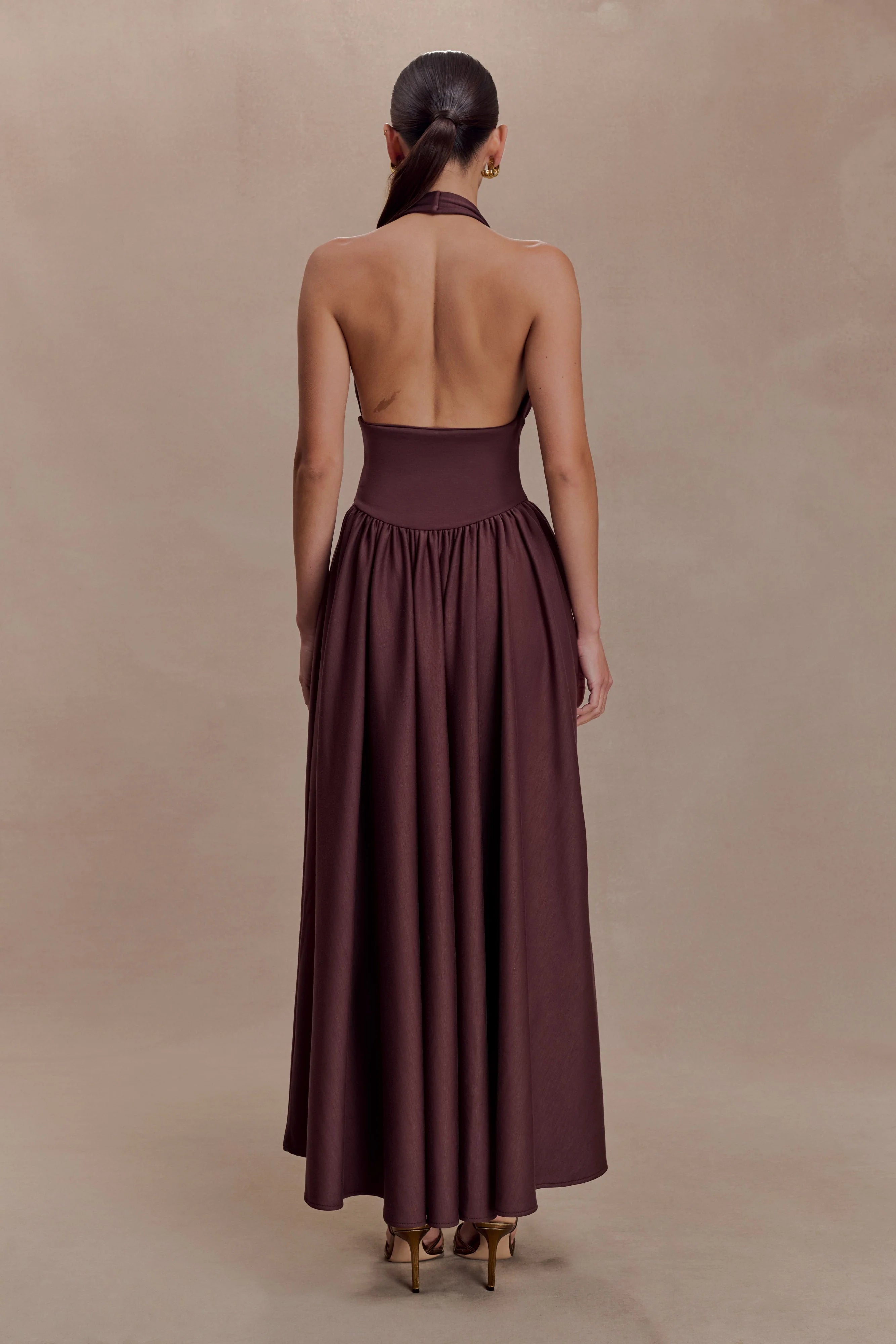ER Angelina Scuba Halter Midi Dress - Chocolate