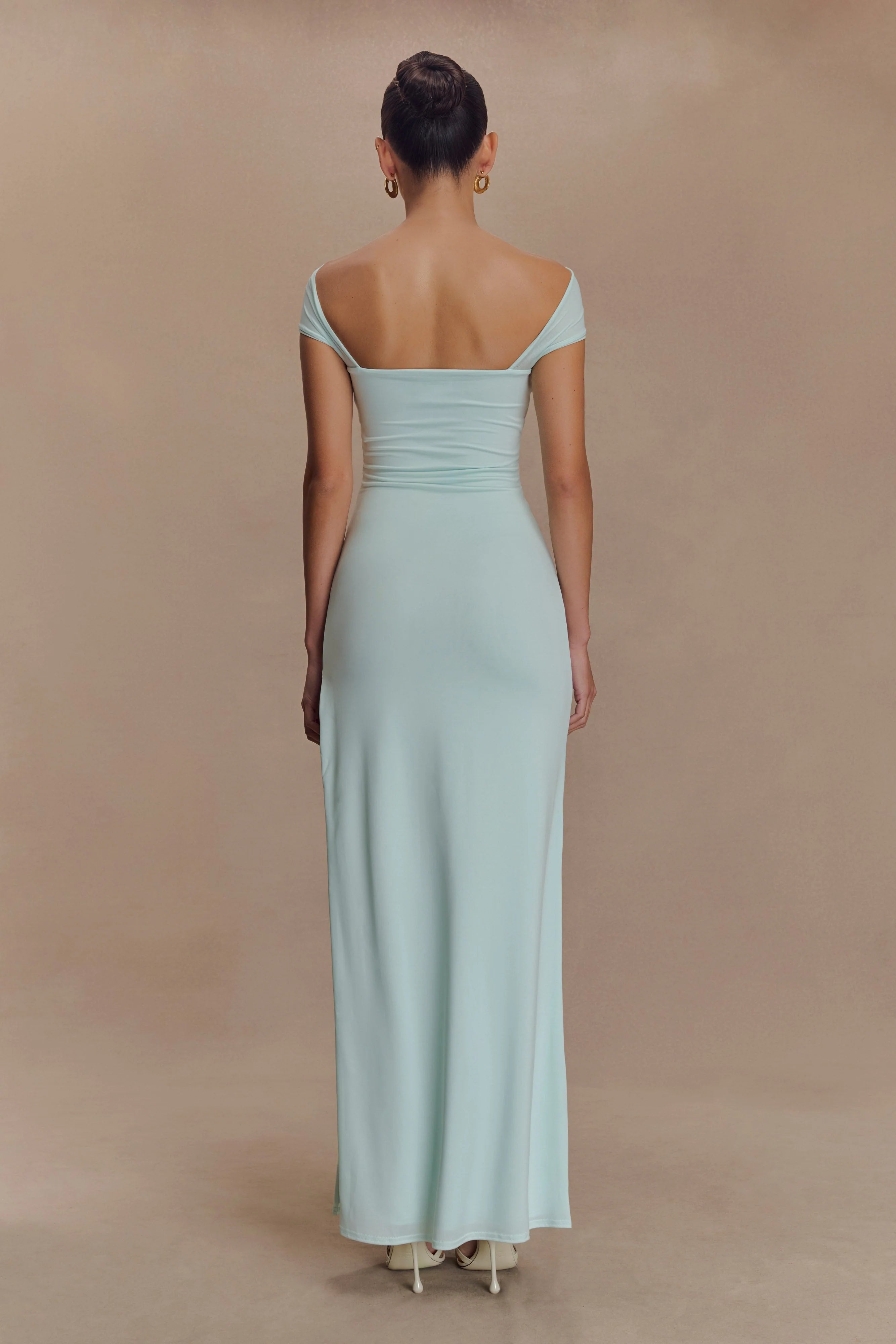 ER Aurora Slinky And Mesh Split Maxi Dress - Lagoon