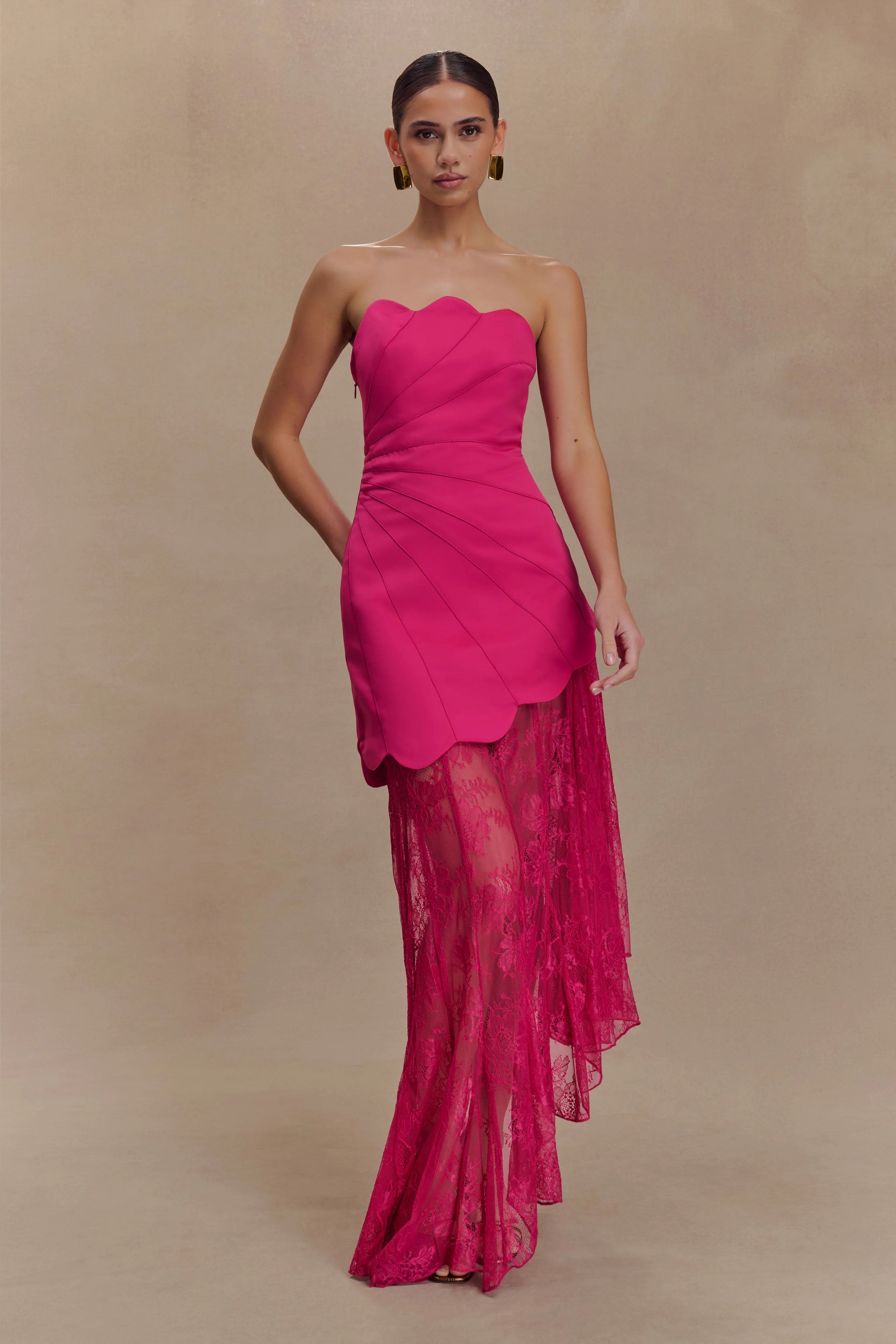 ER Aleena Satin And Lace Maxi Dress - Dragonfruit