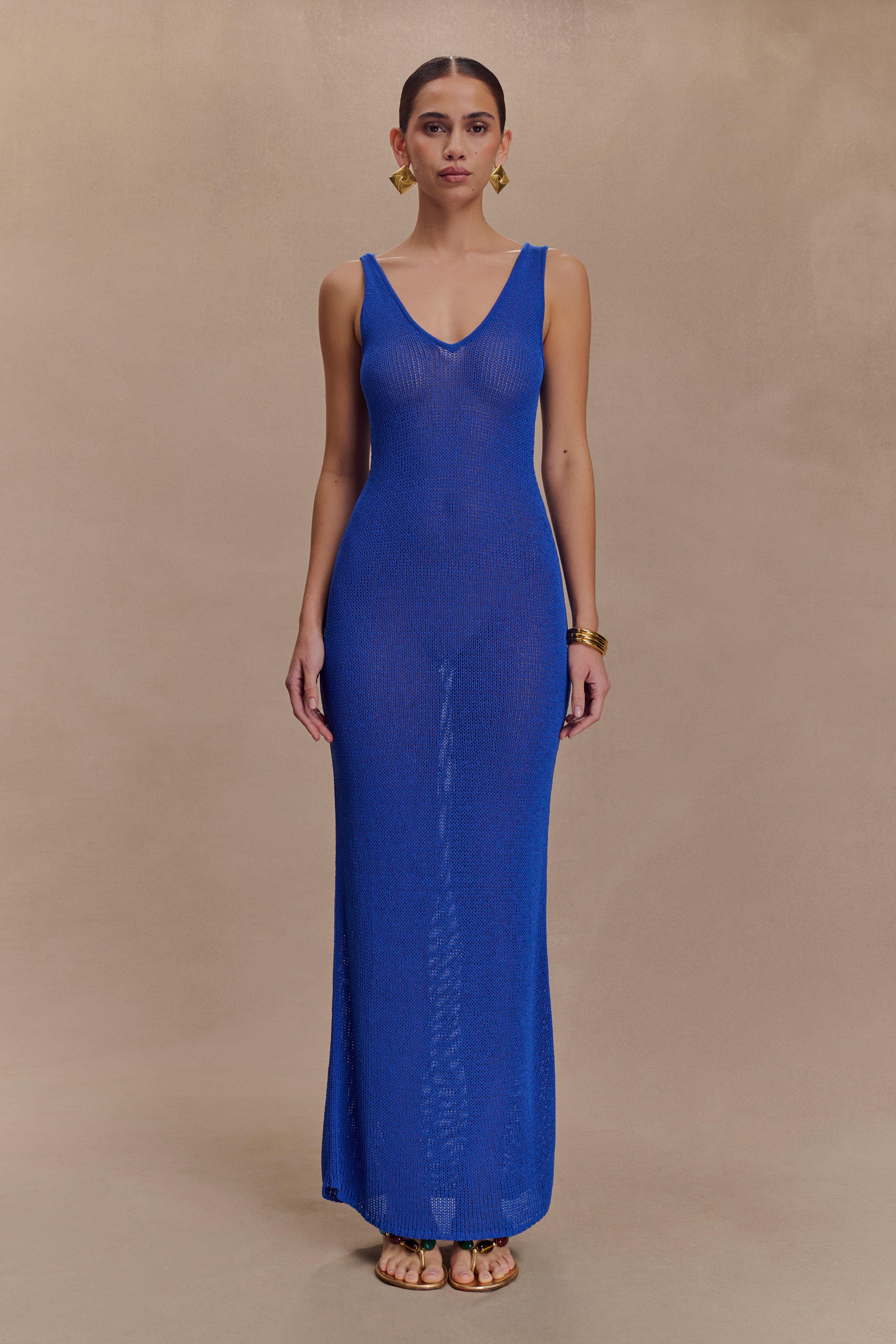 ER Ari Tape Yarn Knit Maxi Dress - Cobalt Blue