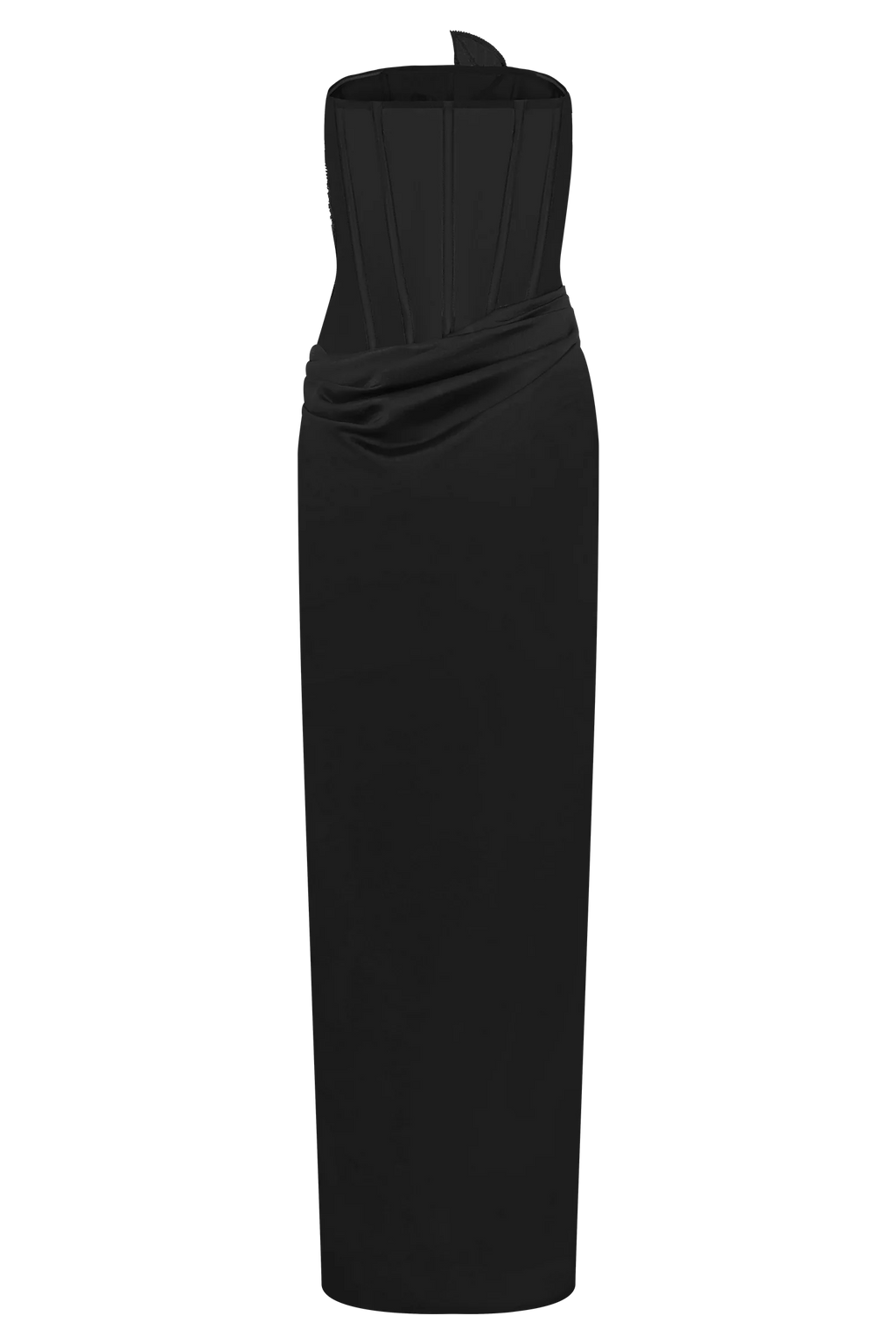 ER Asha Floral Mesh And Satin Maxi Dress - Black