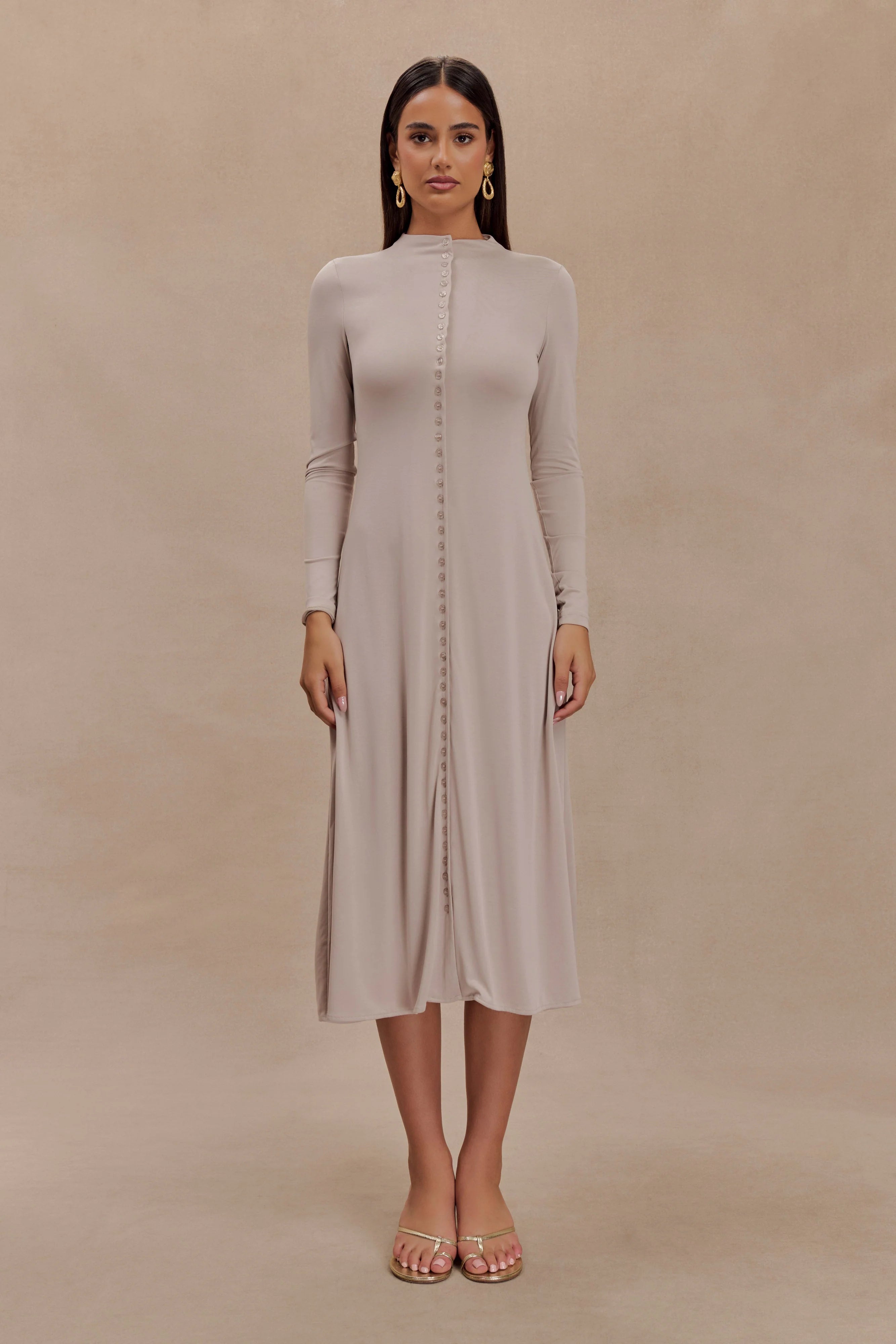 ER Anders Peached Jersey Midi Dress - Taupe