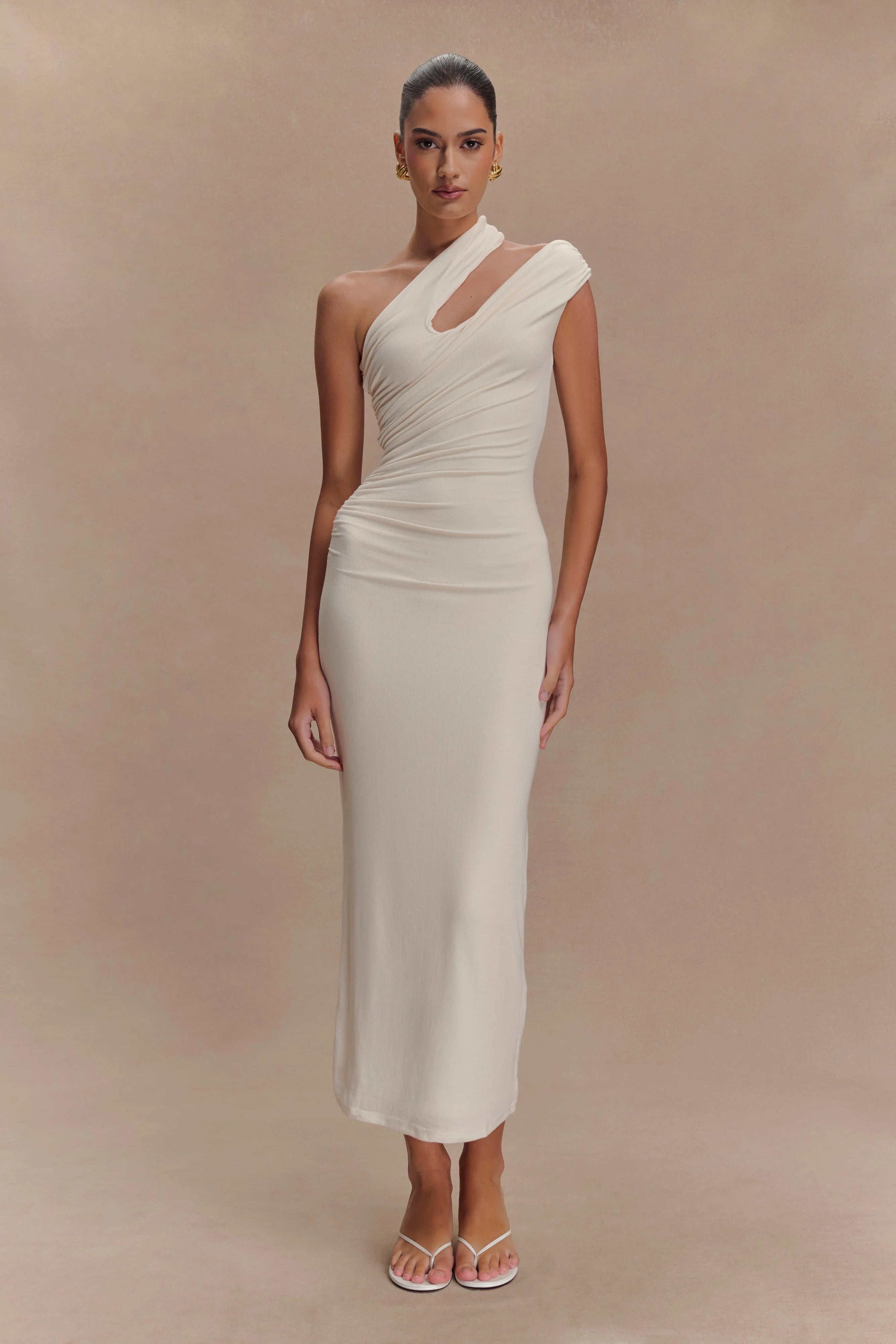 ER Anastasia One Shoulder Modal Midi Dress - Ivory