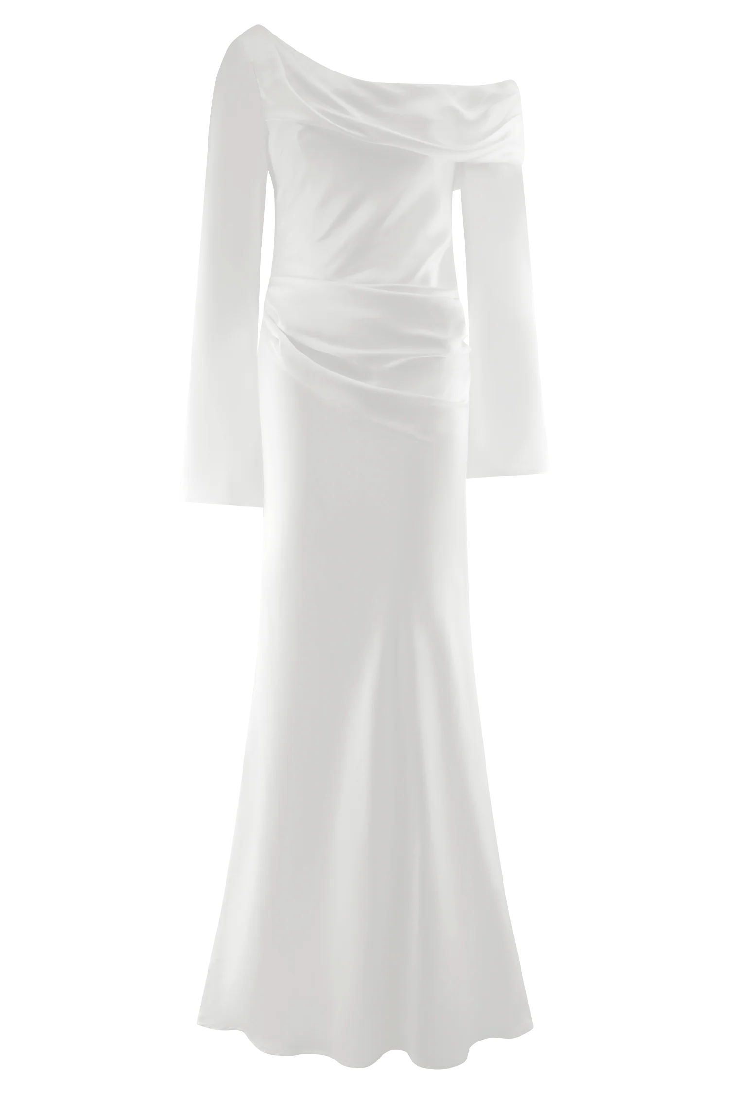 ER Iris Long Sleeve Satin Maxi Dress - White
