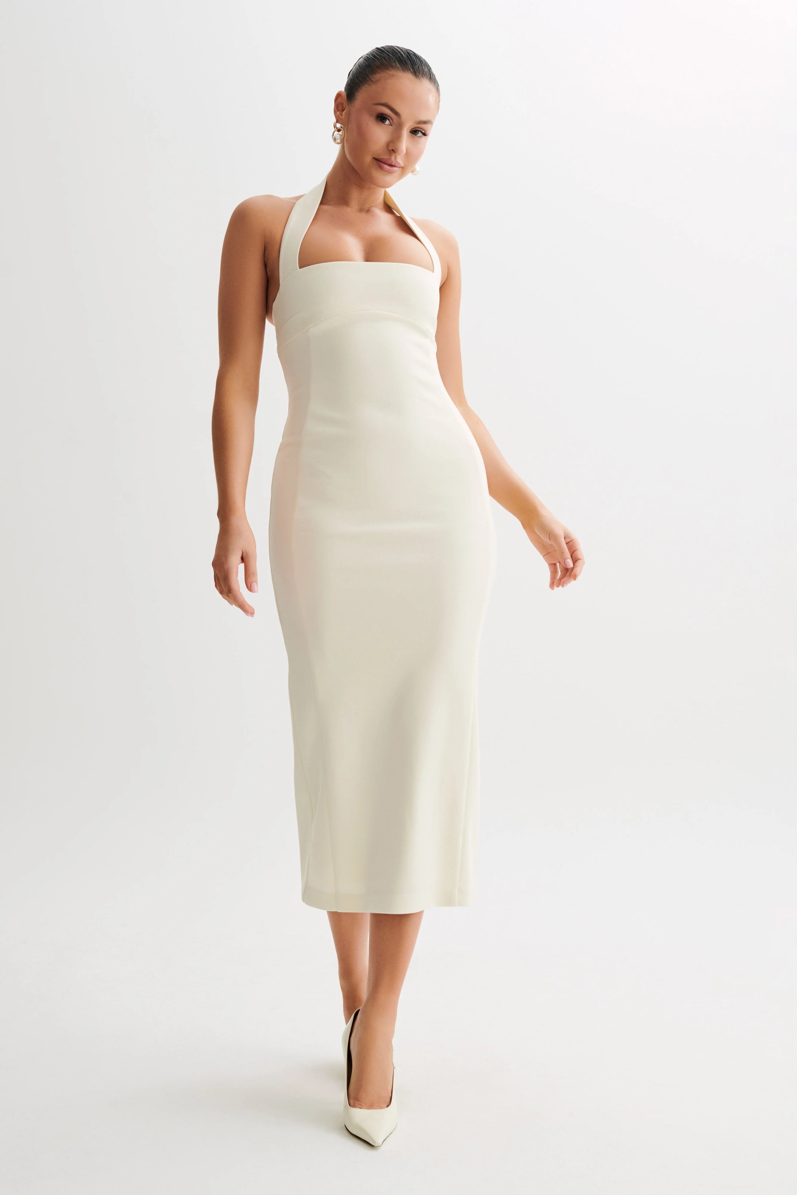 ER Amelita Suiting Halter Midi Dress - Ivory