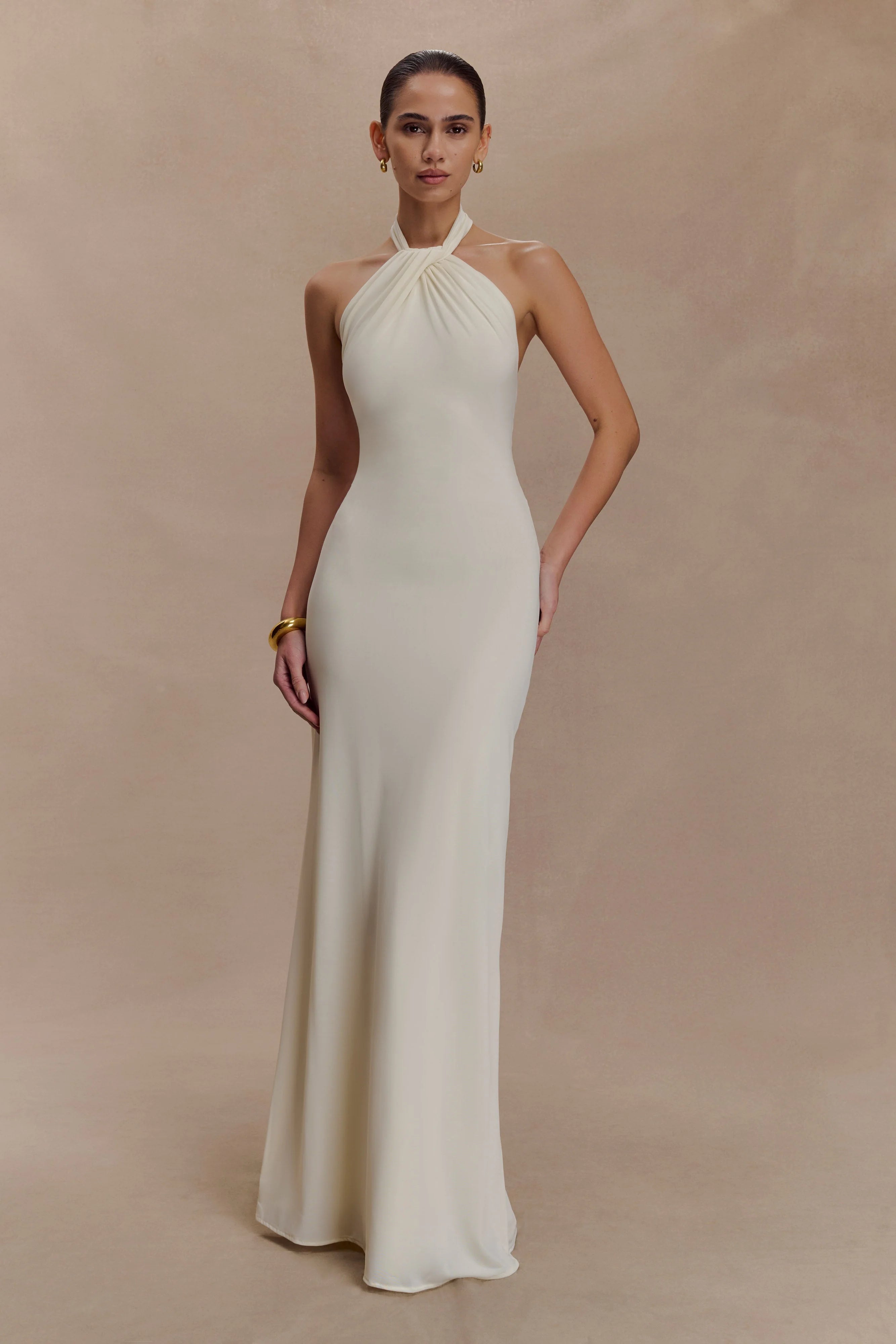 ER Elyna Slinky Halter Maxi Dress - Ivory