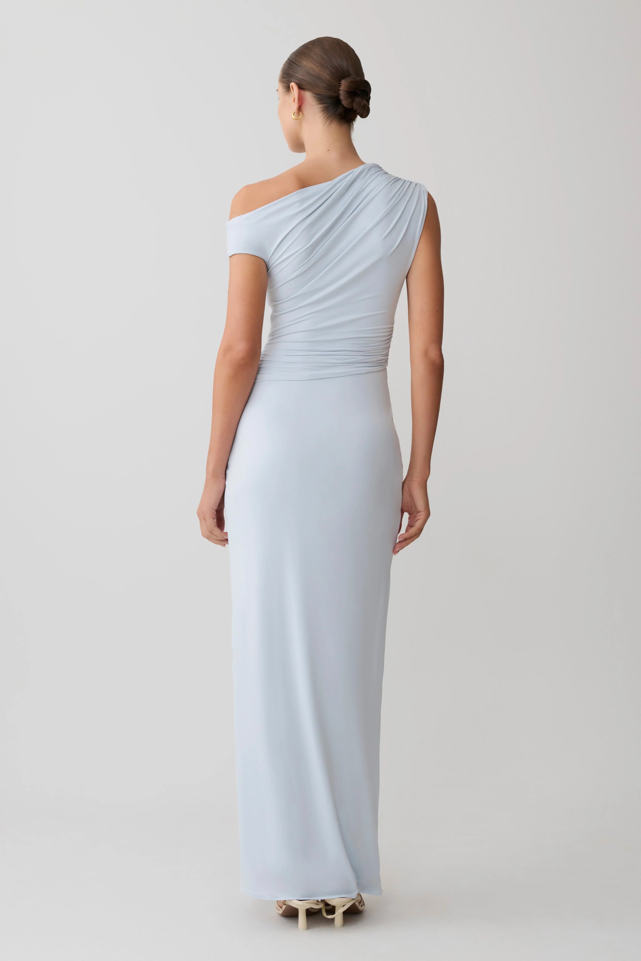 ER Alyn Off Shoulder Draped Maxi Dress - Pale Blue