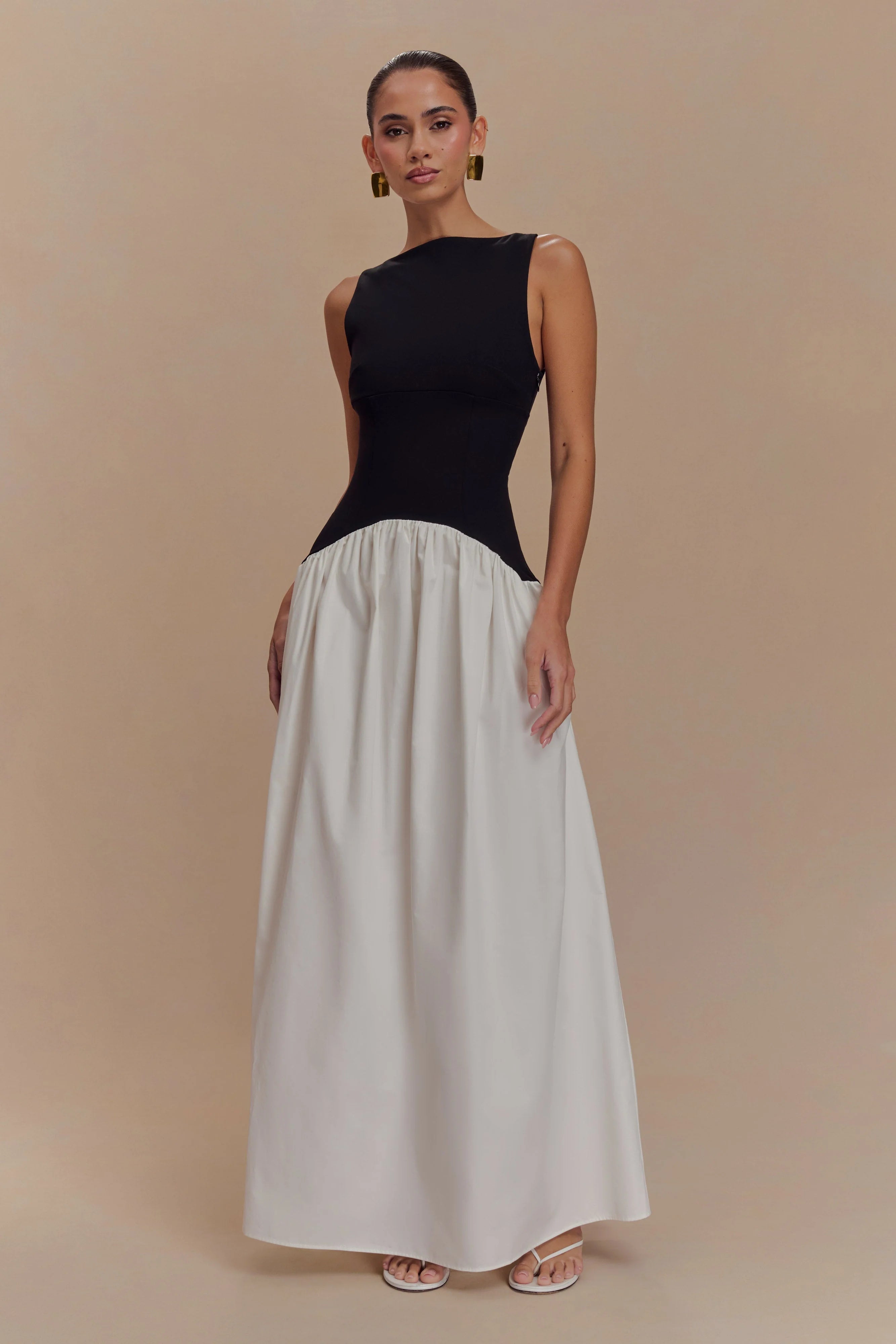 ER Acacia Contrast Sleeveless Maxi Dress - Black/White