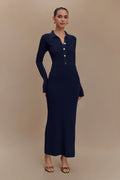 ER Abbey Buttoned Knit Midi Dress - Navy