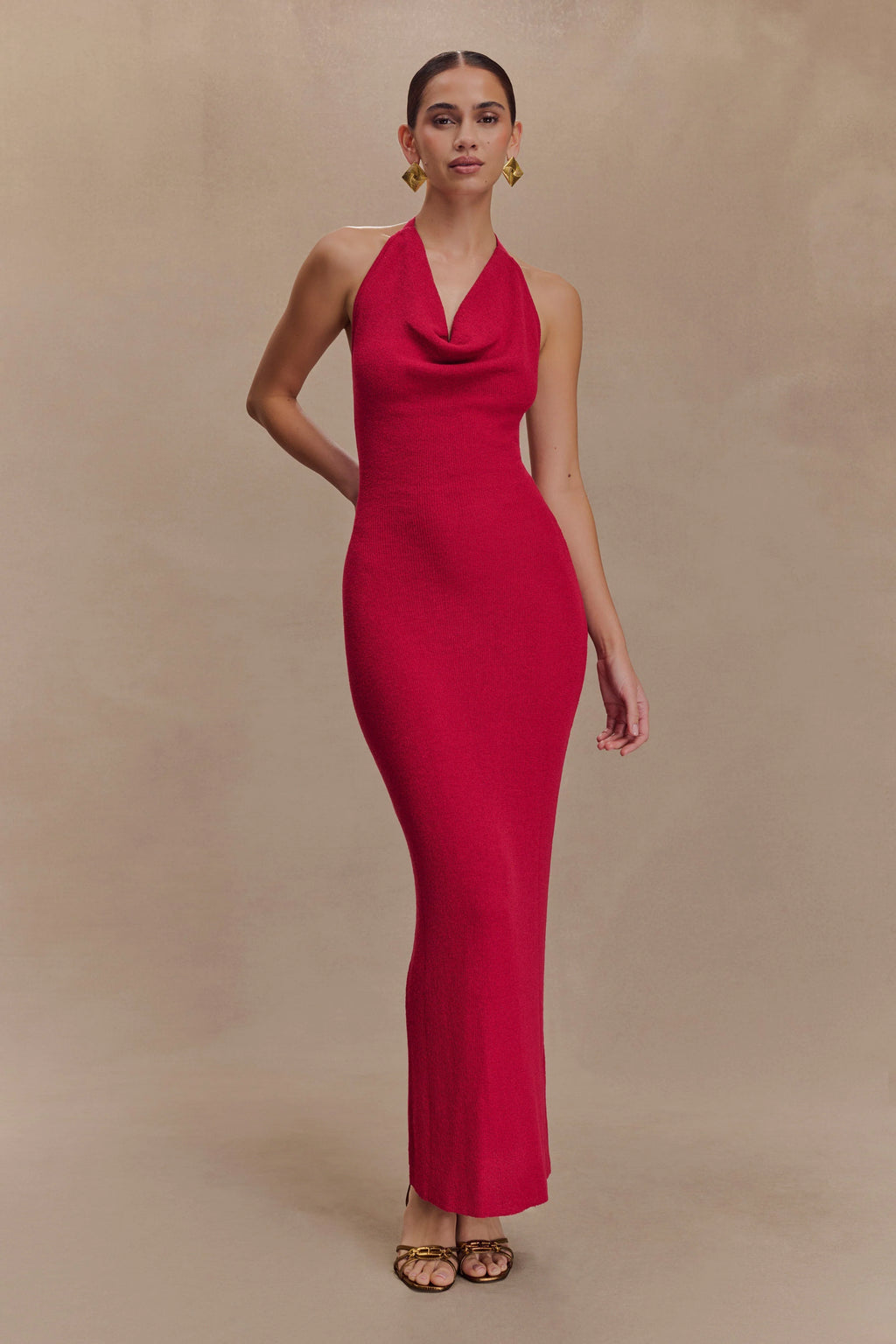 ER Ayella Cowl Knit Maxi Dress - Raspberry