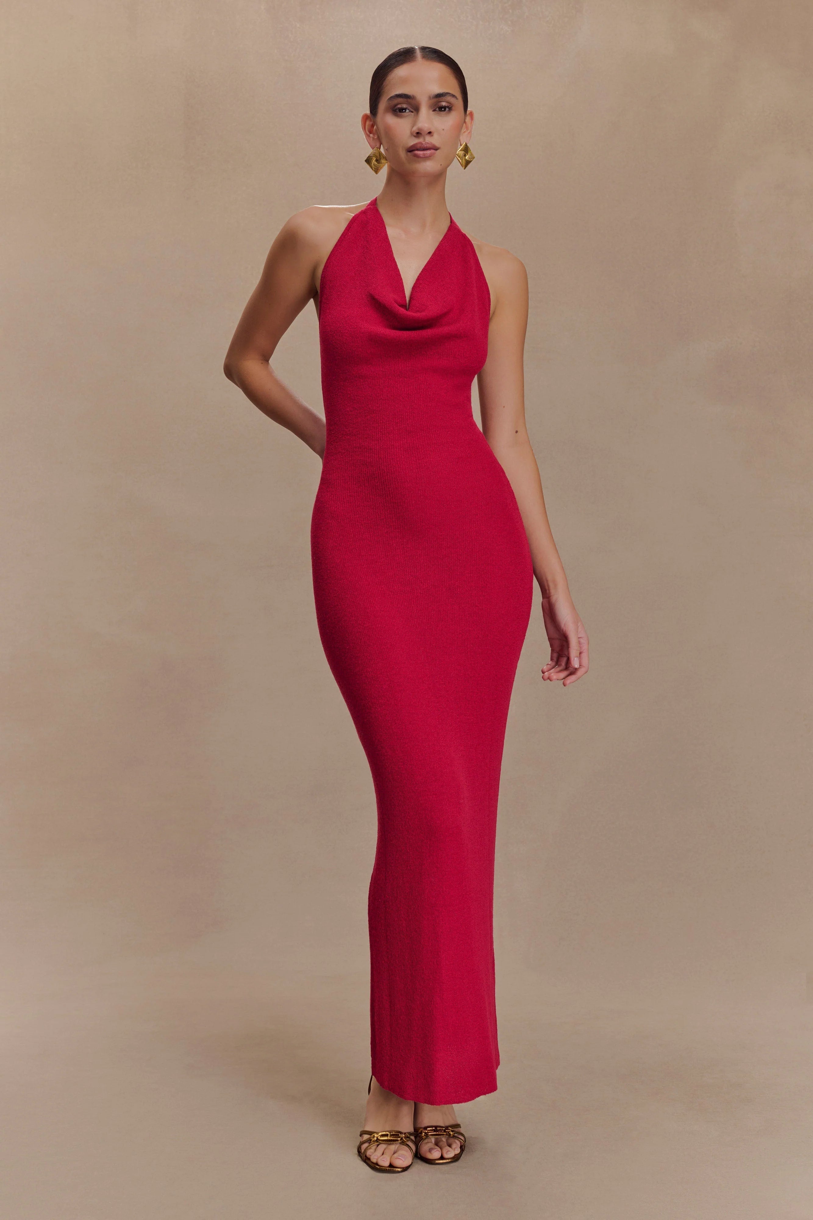 ER Ayella Cowl Knit Maxi Dress - Raspberry
