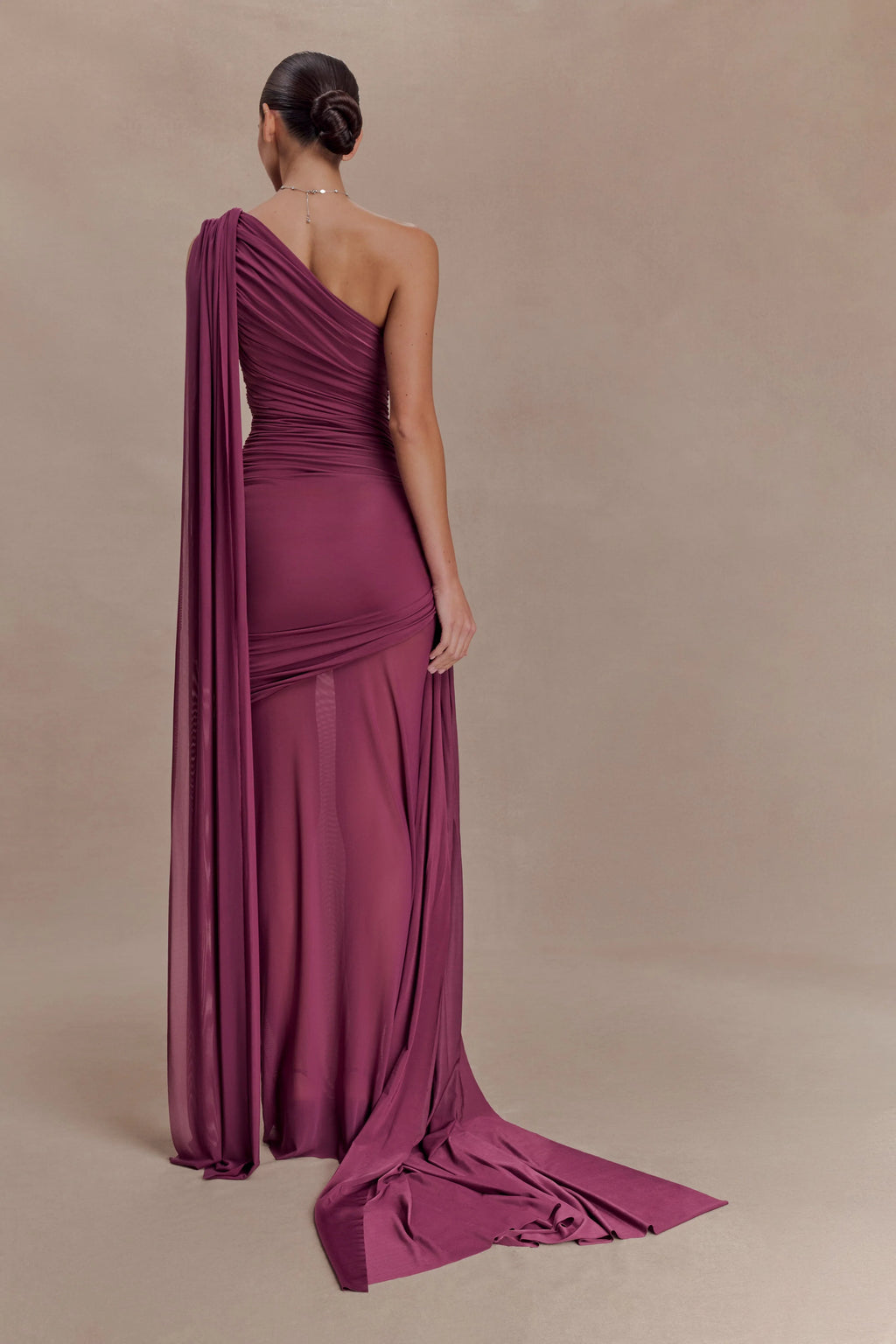 ER Asher Slinky One Shoulder Maxi Dress - Neutral Plum