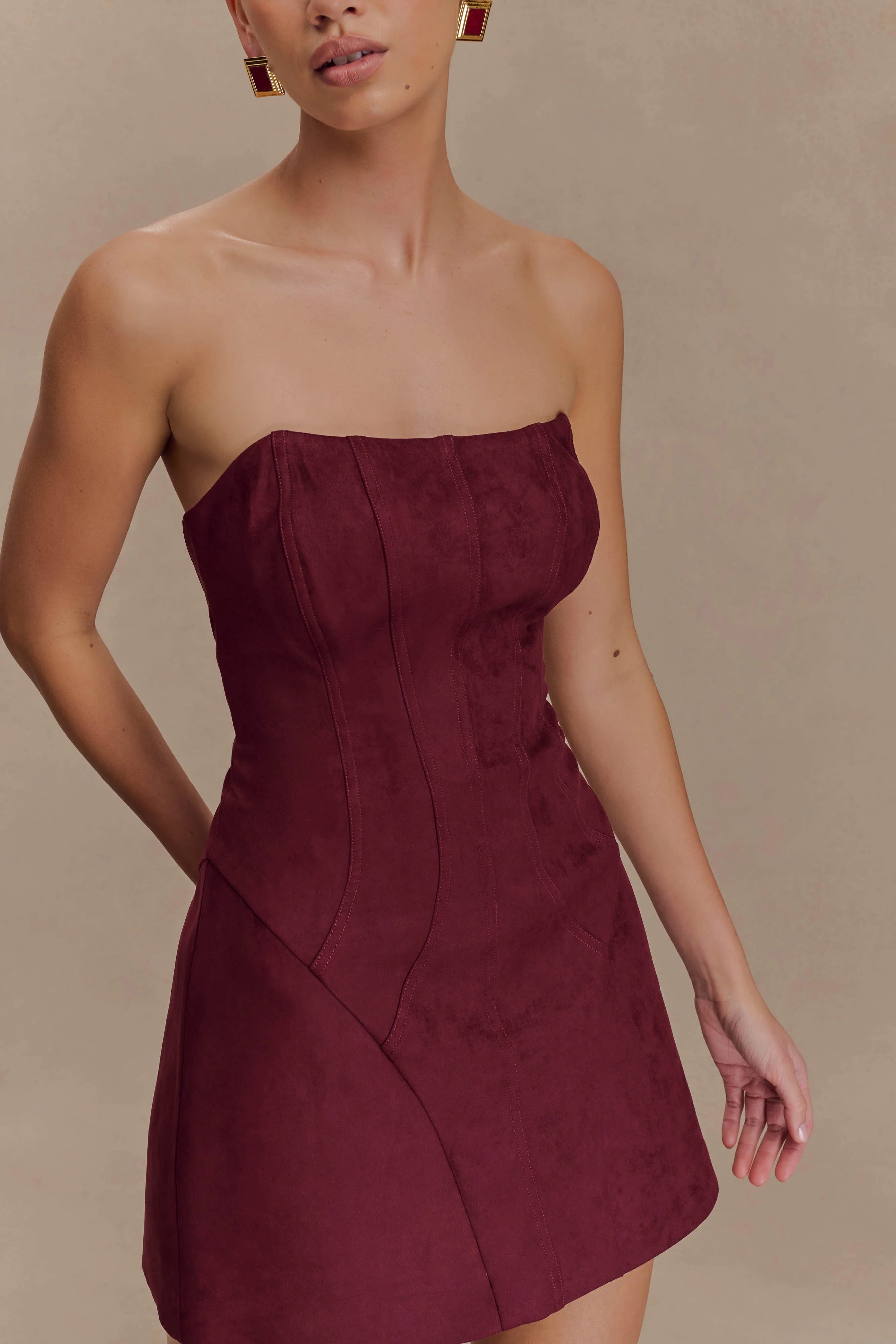 ER Andy Faux Suede Mini Dress - Wine