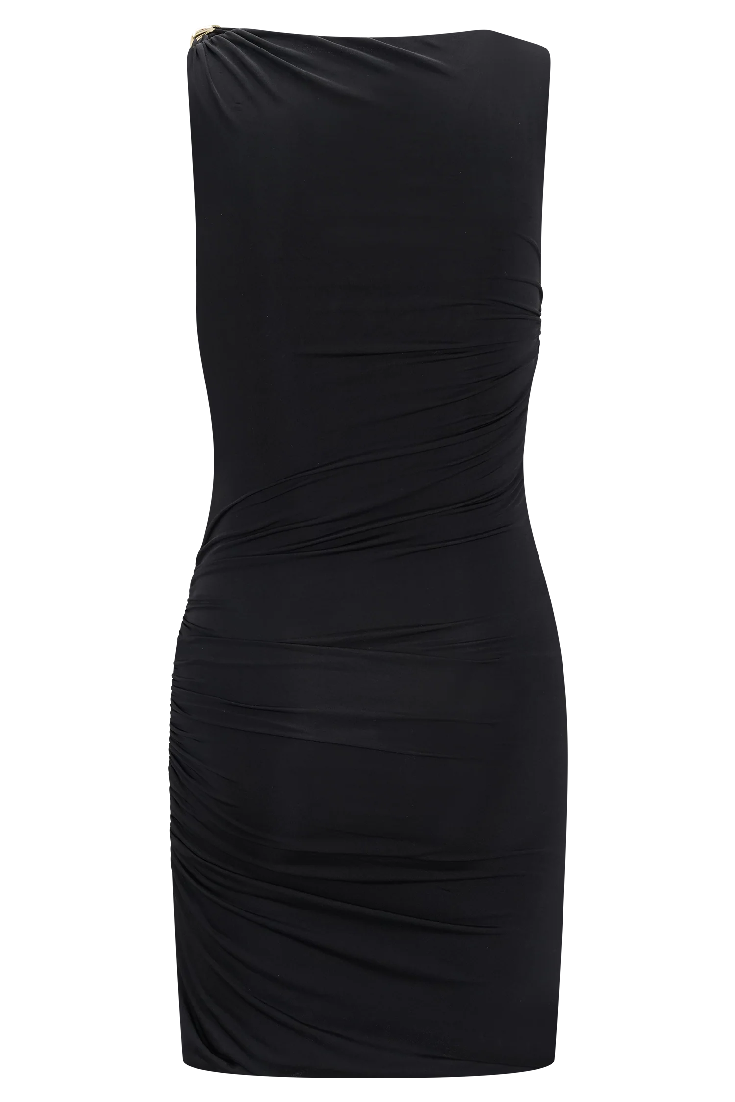 ER Amia Slinky Sleeveless Mini Dress With Hardware - Black