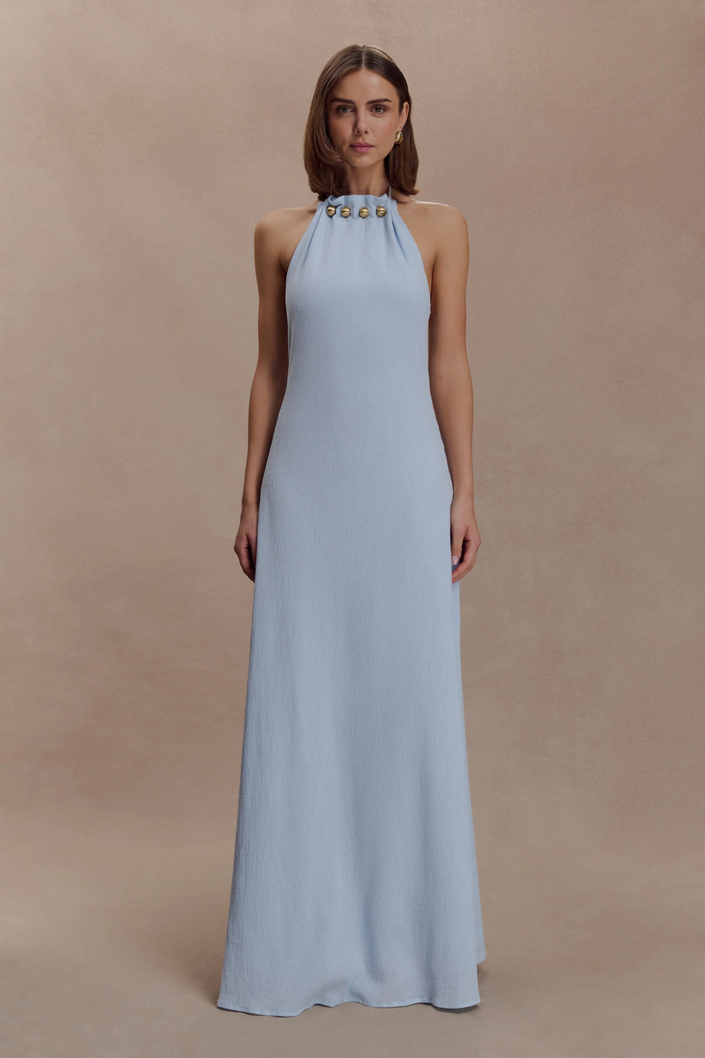 ER Abeda Cotton Maxi Dress With Hardware - Pale Blue