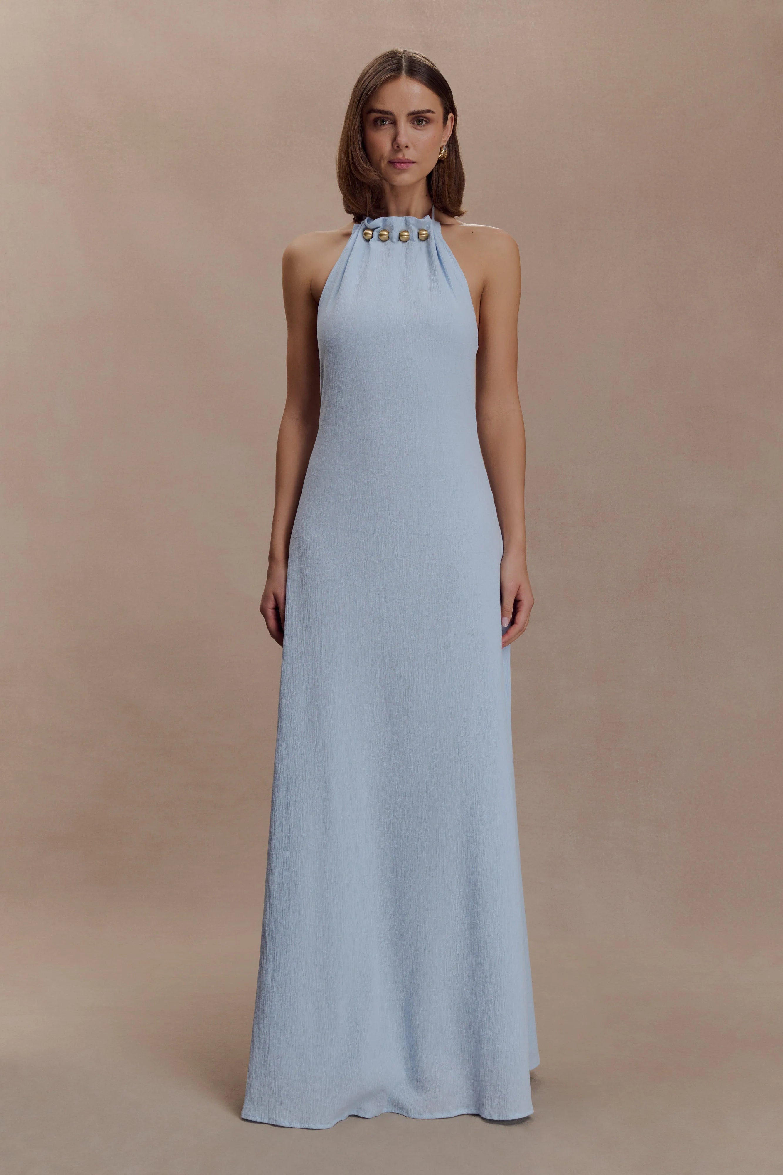ER Abeda Cotton Maxi Dress With Hardware - Pale Blue